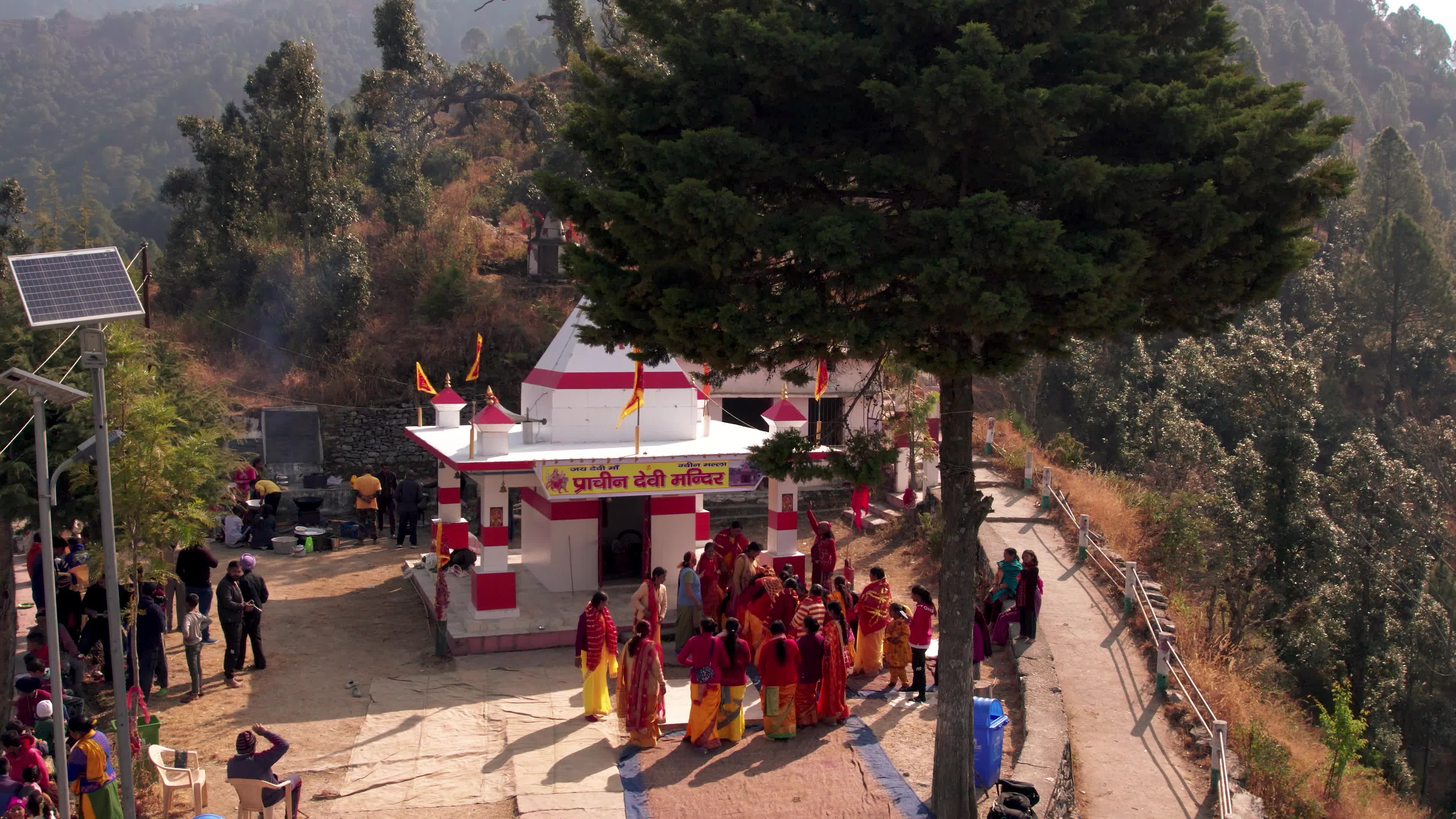 4K Drone View of Village Festival in Uttarakhand Celebrating Lord Ram’s Birth Anniversary at Hilltop Temple