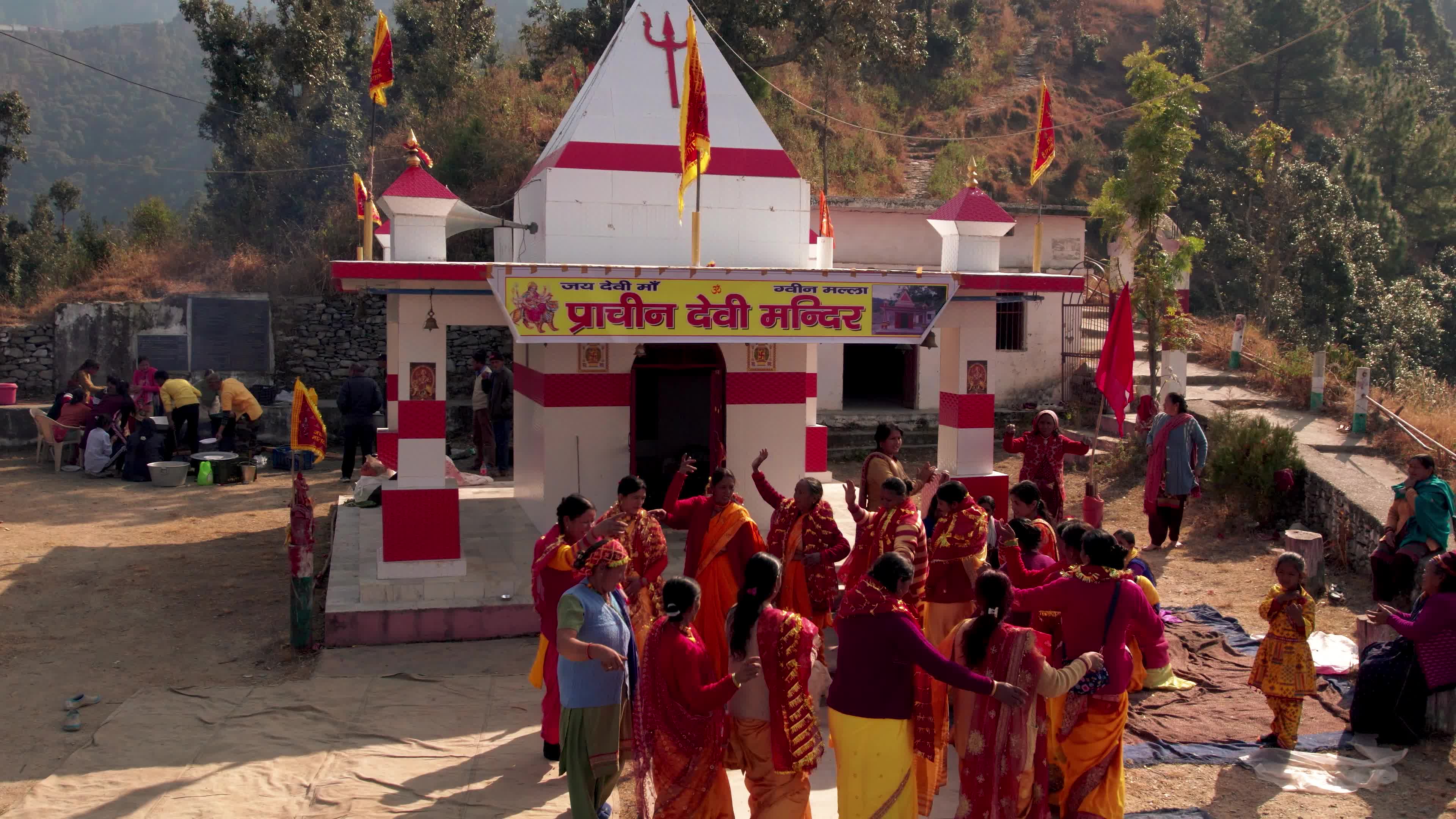 4K Drone View of Village Festival in Uttarakhand Celebrating Lord Ram’s Birth Anniversary at Hilltop Temple