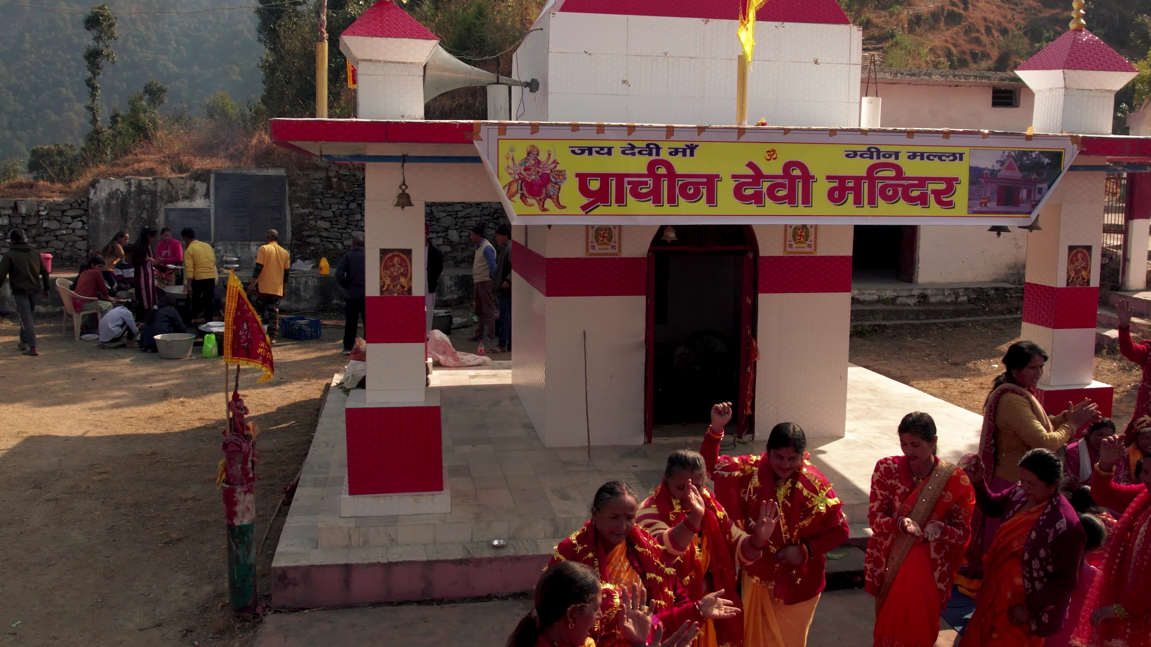 4K Drone View of Village Festival in Uttarakhand Celebrating Lord Ram’s Birth Anniversary at Hilltop Temple