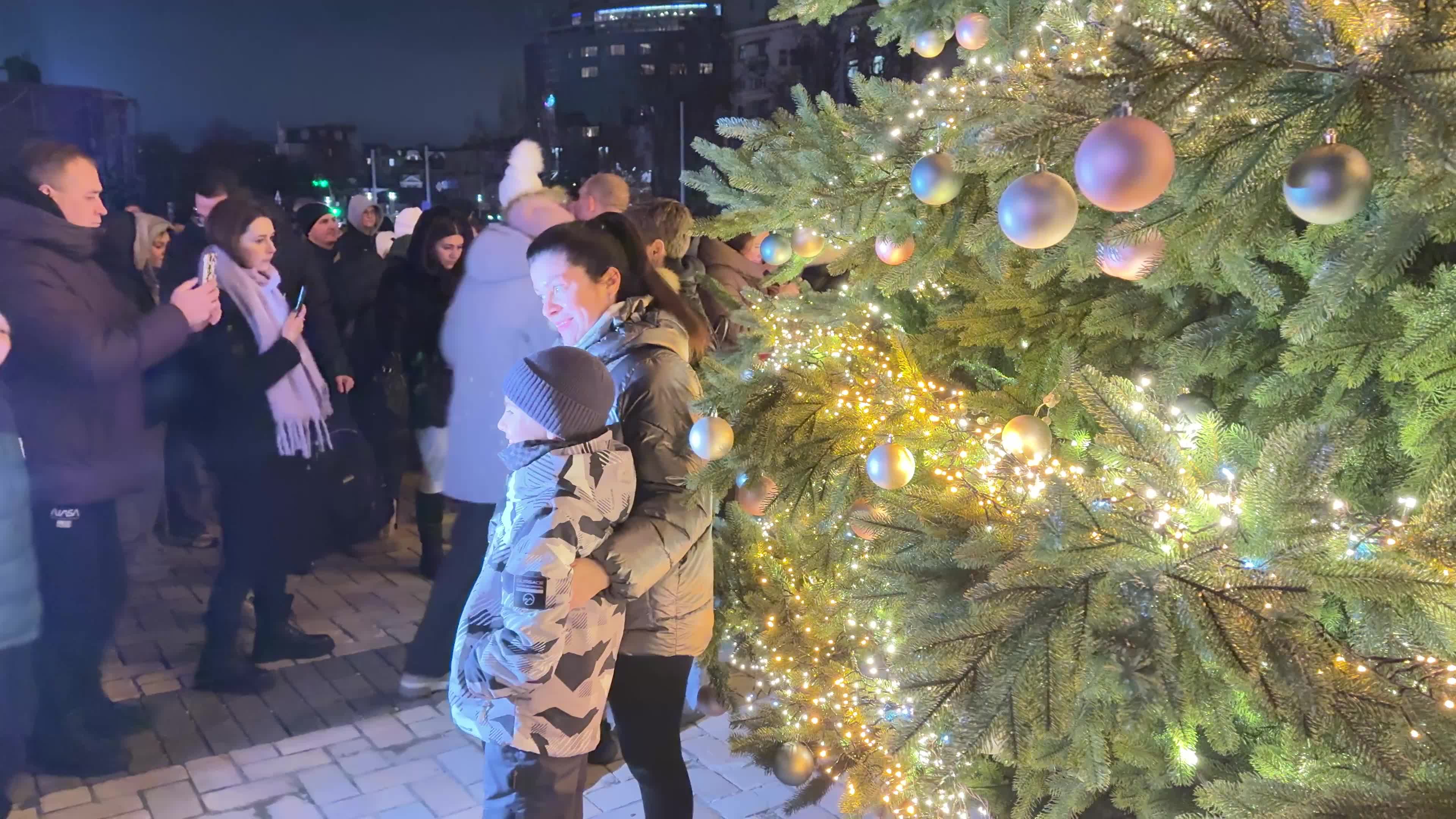 Main Christmas tree of Kyiv during a blackout caused by Russia’s ongoing strikes on Ukraine’s energy infrastructure