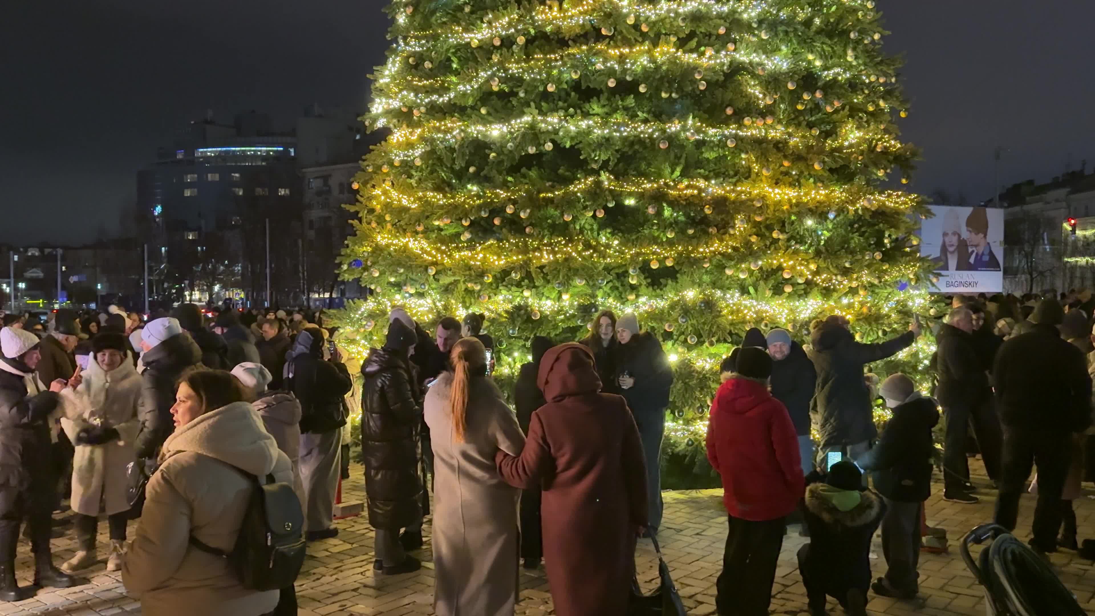 Main Christmas tree of Kyiv during a blackout caused by Russia’s ongoing strikes on Ukraine’s energy infrastructure