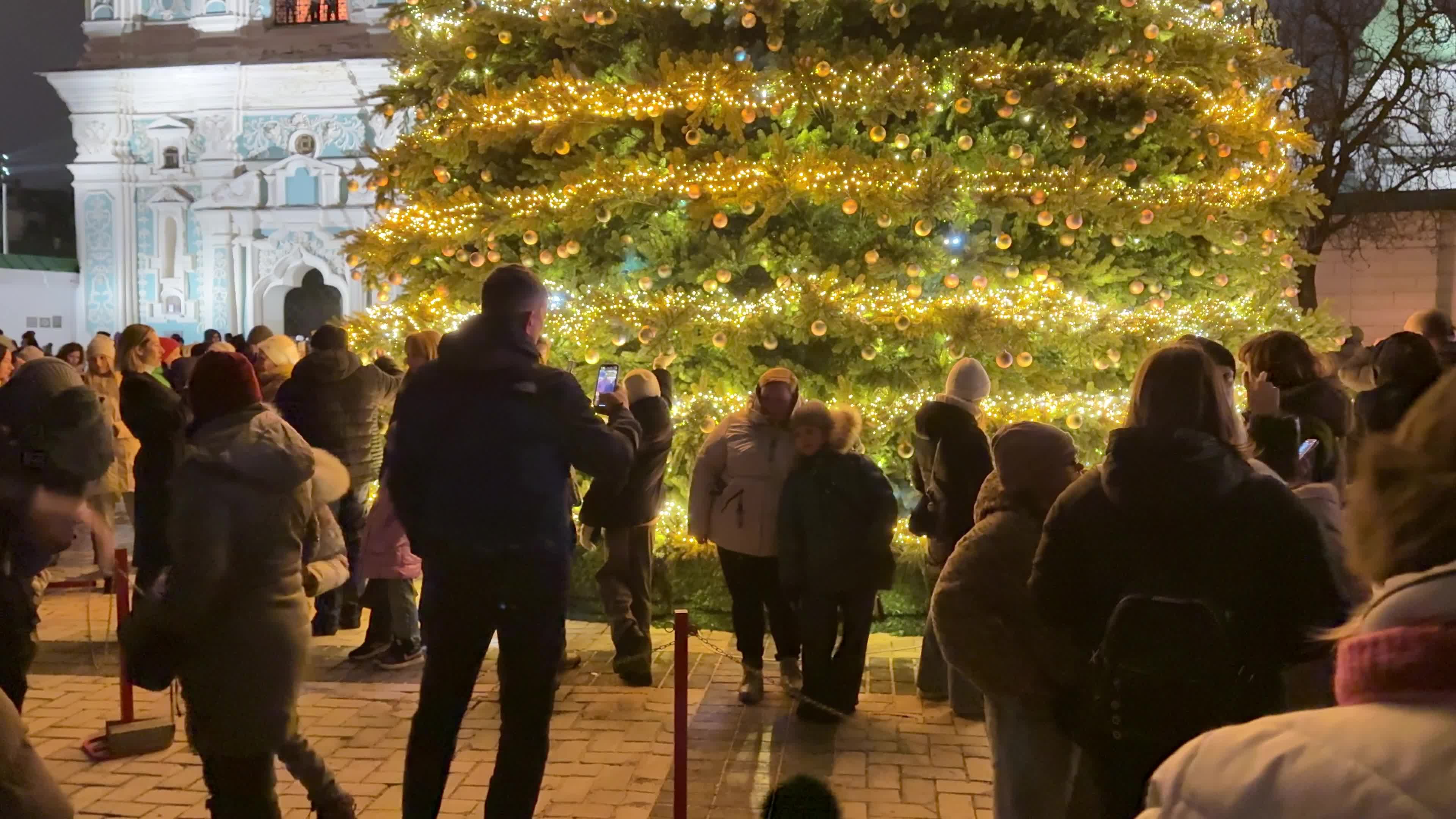 Main Christmas tree of Kyiv during a blackout caused by Russia’s ongoing strikes on Ukraine’s energy infrastructure