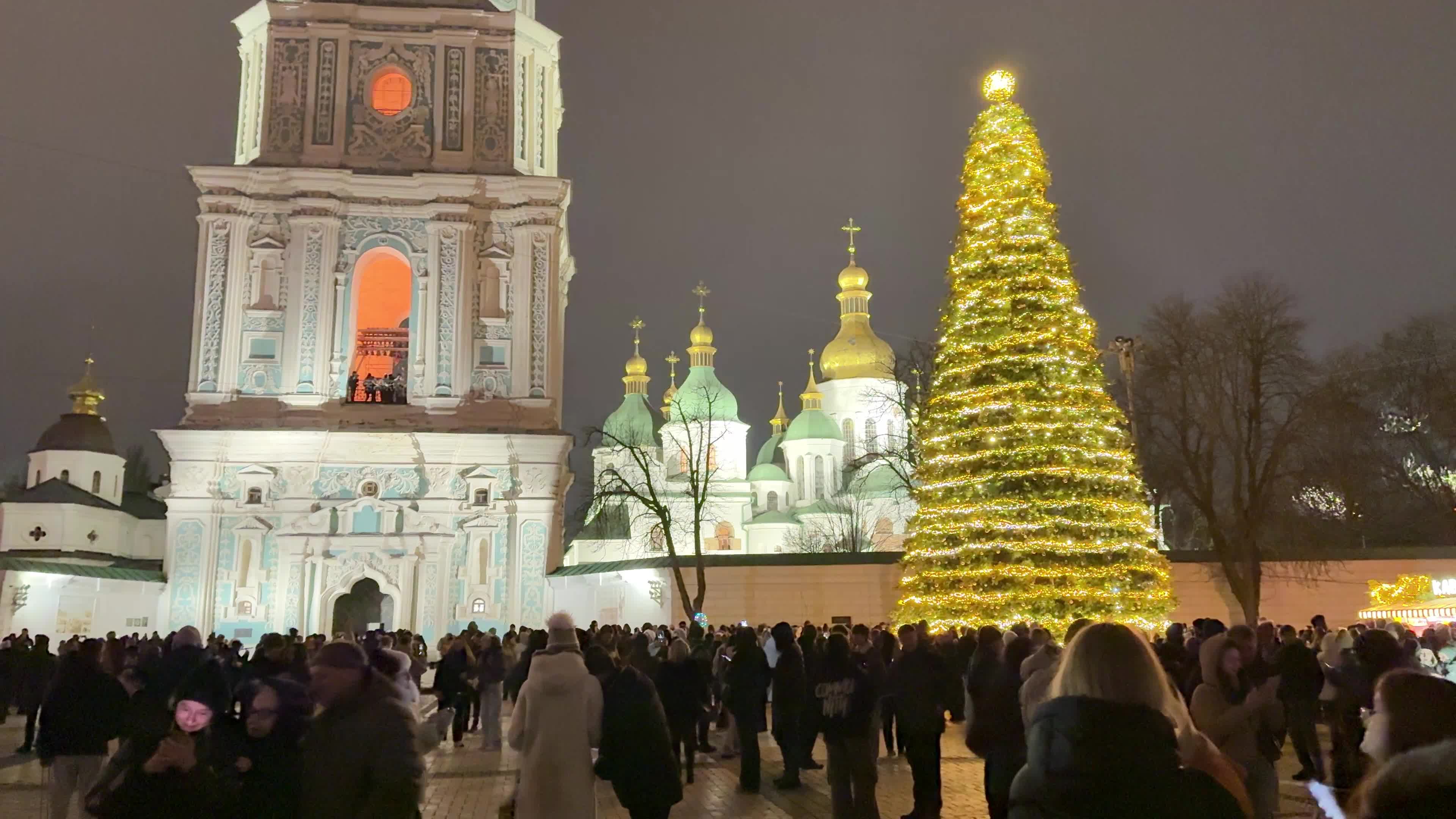 Main Christmas tree of Kyiv during a blackout caused by Russia’s ongoing strikes on Ukraine’s energy infrastructure
