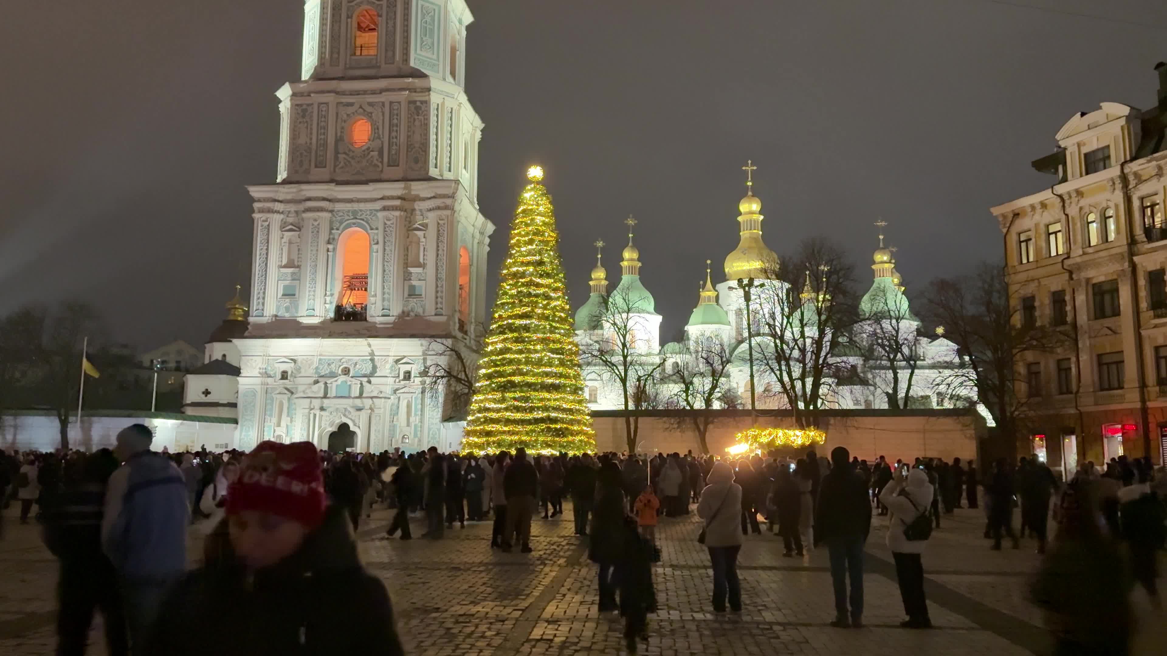Main Christmas tree of Kyiv during a blackout caused by Russia’s ongoing strikes on Ukraine’s energy infrastructure