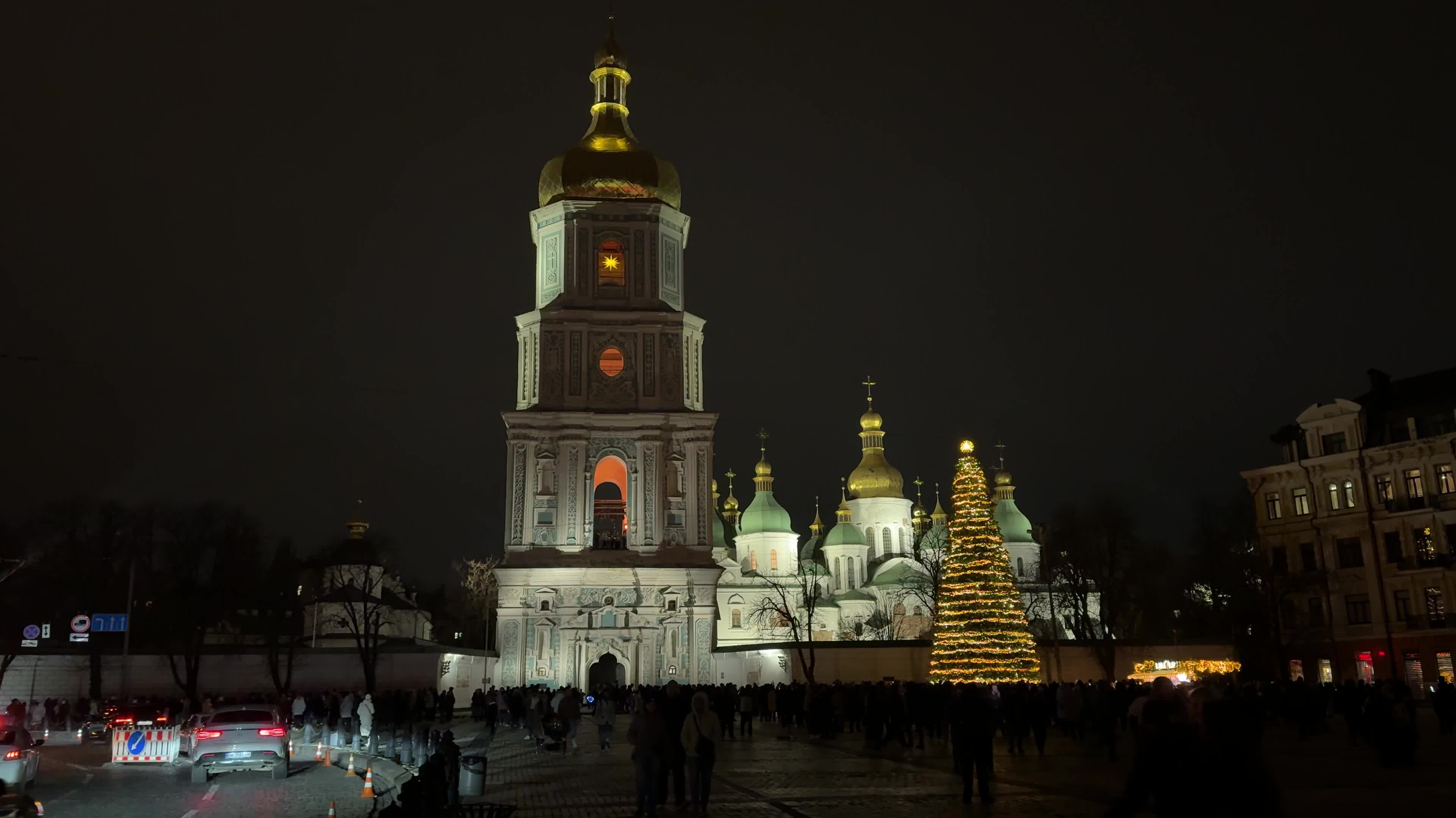 Main Christmas tree of Kyiv during a blackout caused by Russia’s ongoing strikes on Ukraine’s energy infrastructure
