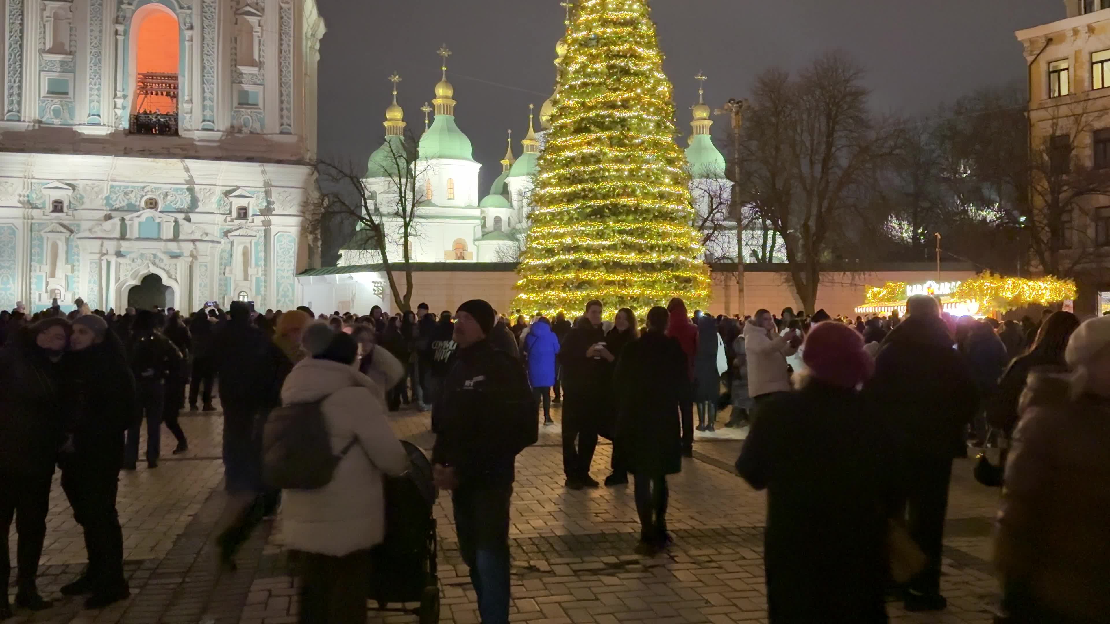 Main Christmas tree of Kyiv during a blackout caused by Russia’s ongoing strikes on Ukraine’s energy infrastructure