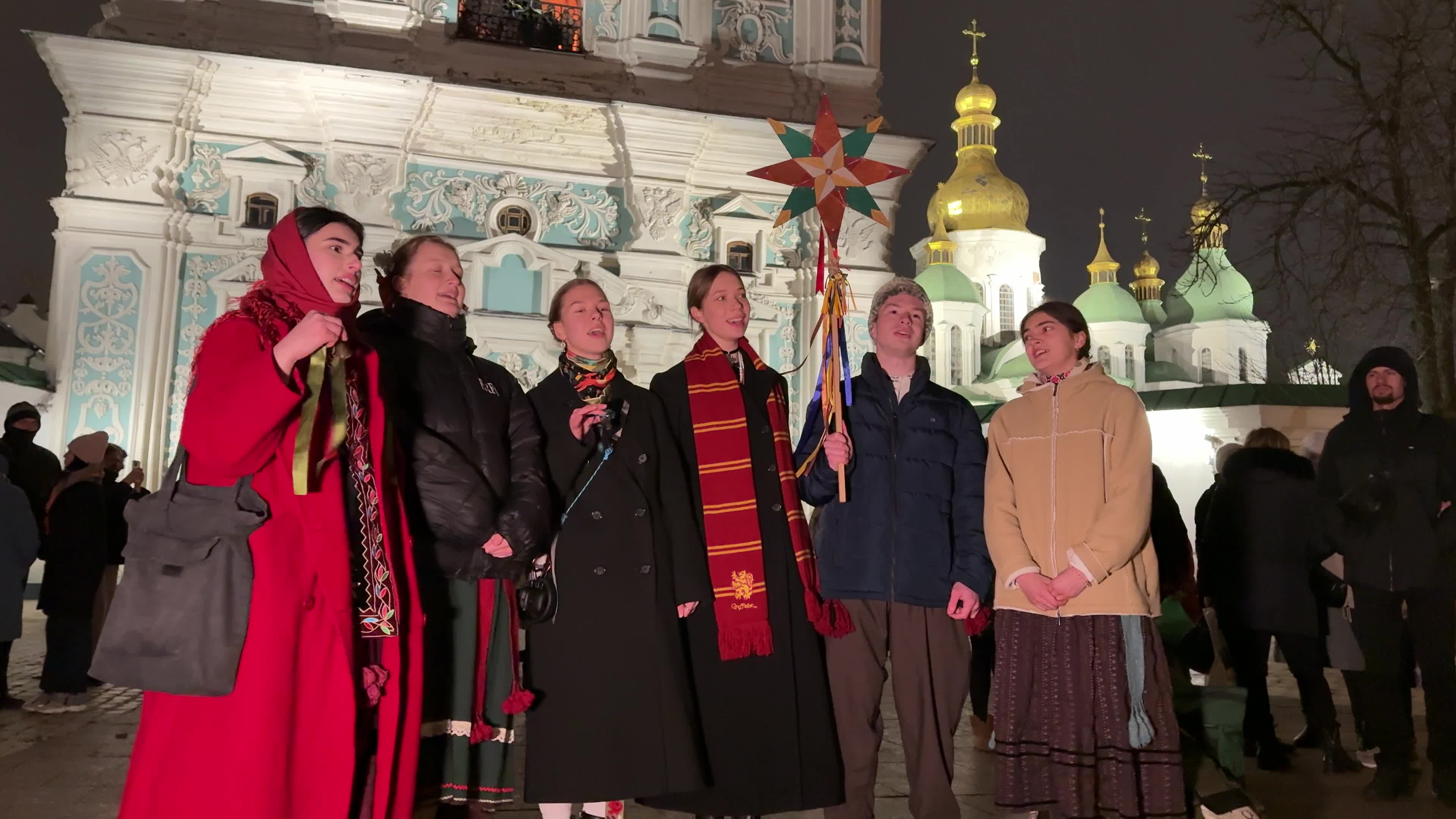 Main Christmas tree of Kyiv during a blackout caused by Russia’s ongoing strikes on Ukraine’s energy infrastructure