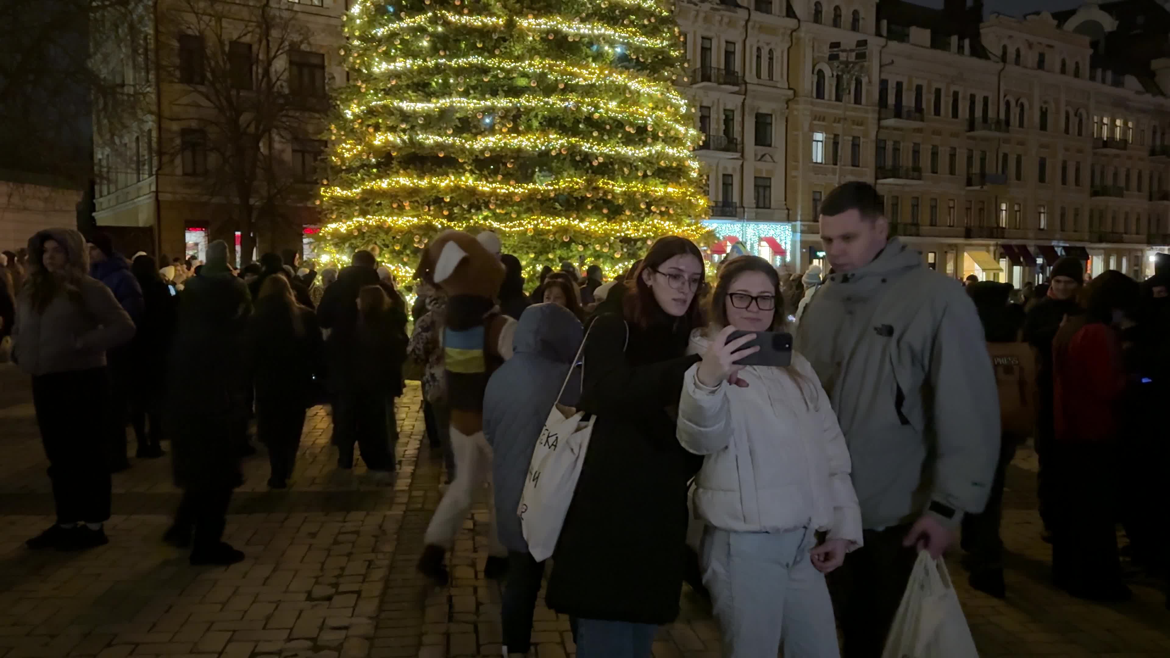 Main Christmas tree of Kyiv during a blackout caused by Russia’s ongoing strikes on Ukraine’s energy infrastructure