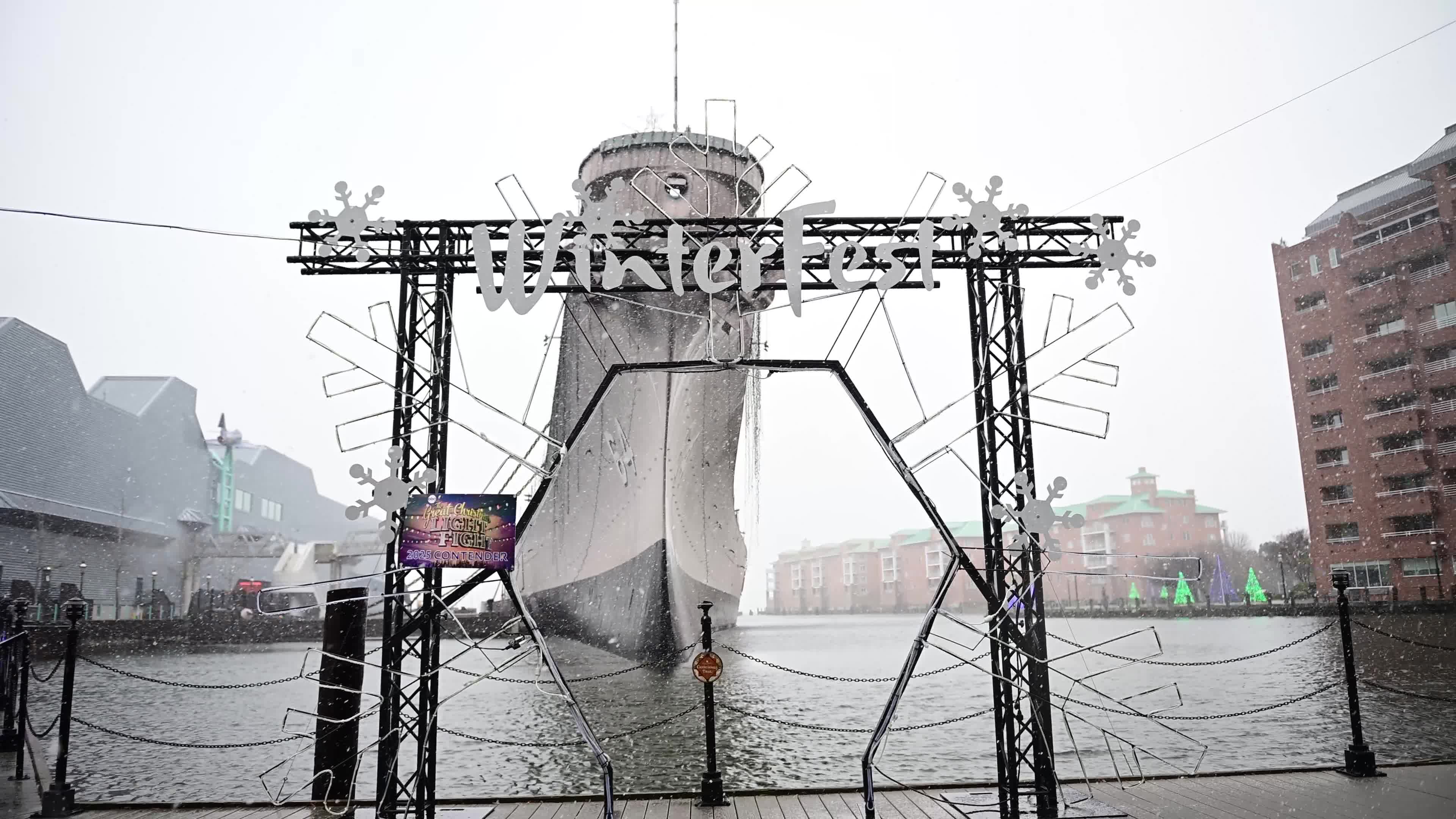 Snowstorm Hits Norfolk, Virginia - USS Wisconsin