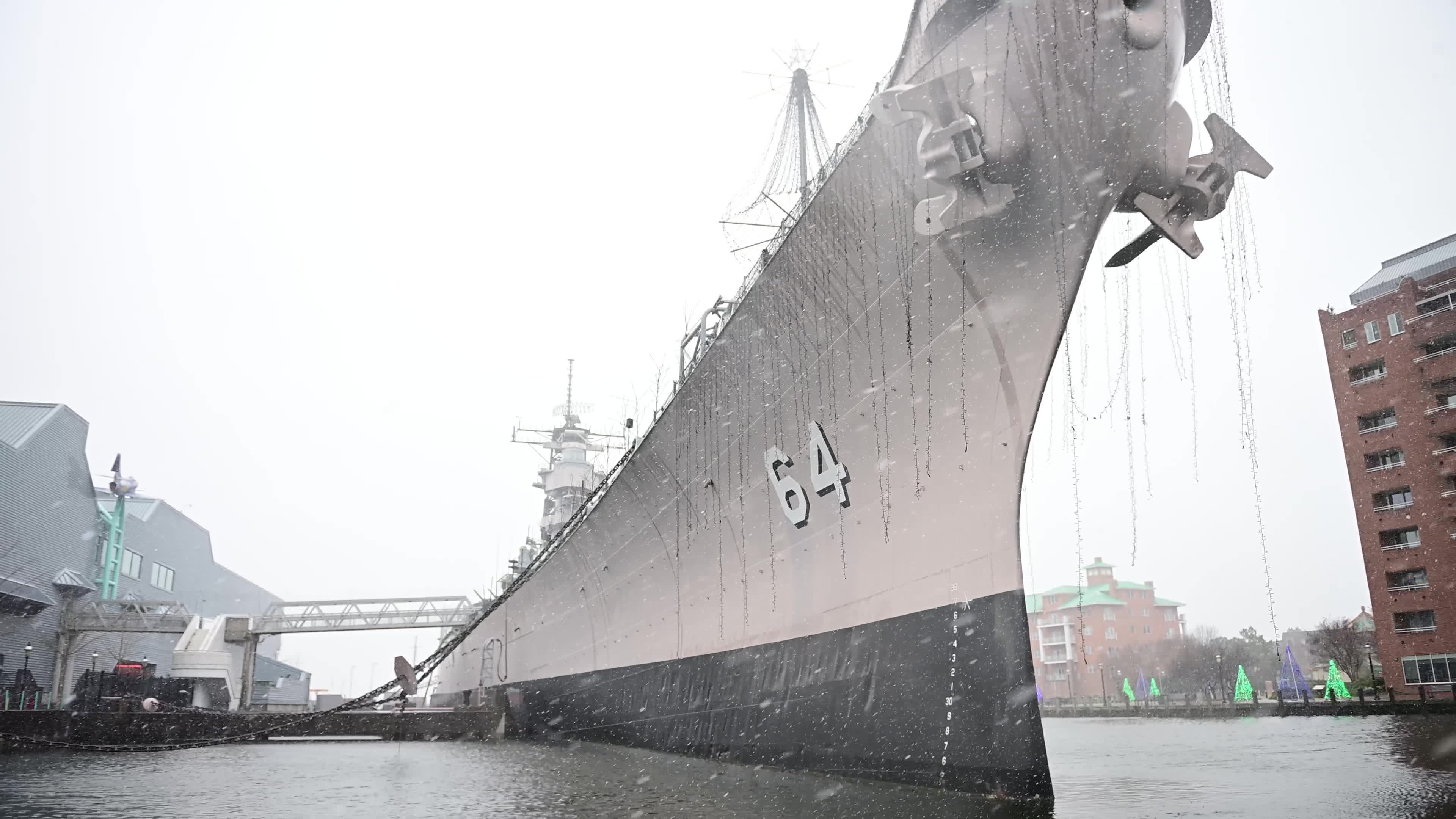 Snowstorm Hits Norfolk, Virginia - USS Wisconsin