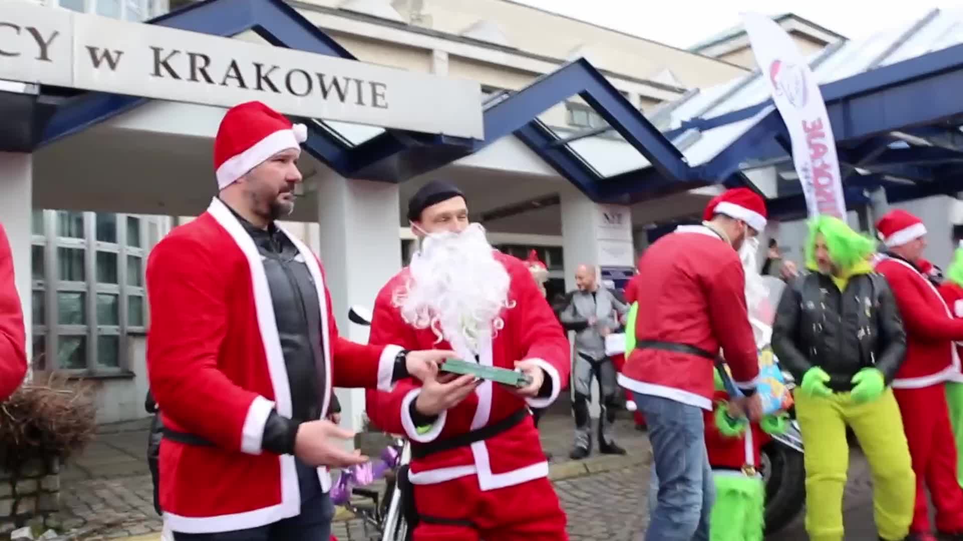 Santa Motorcyclists fundrise for children in Krakow, Poland 