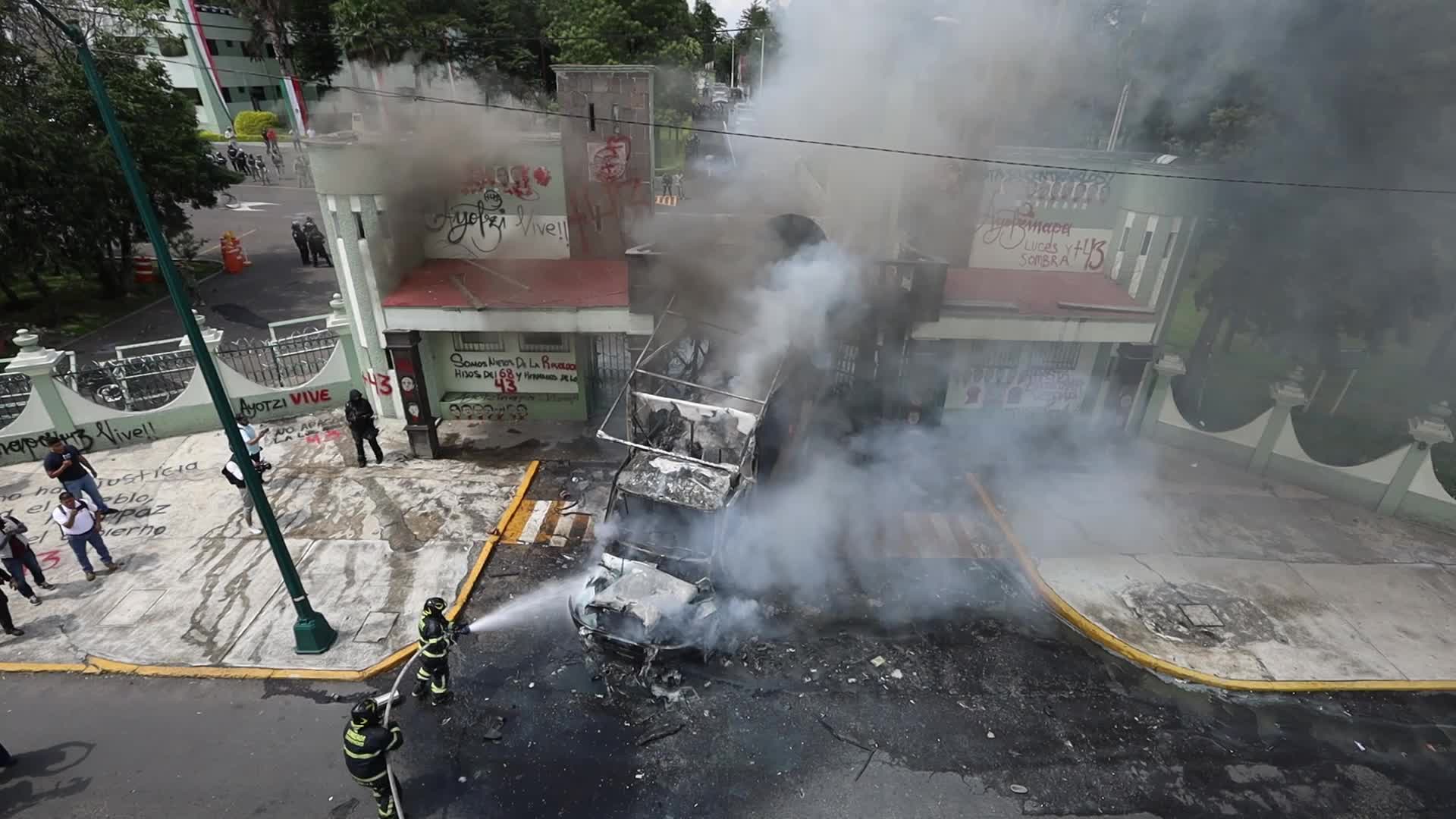 Friends and family members of the 43 missing students from Ayotzinapa held a protest at Military Camp No. 1-A.