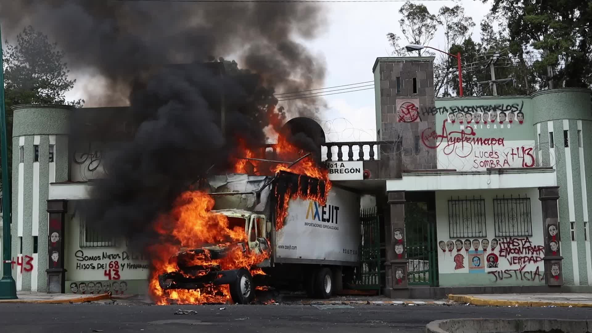Friends and family members of the 43 missing students from Ayotzinapa held a protest at Military Camp No. 1-A.