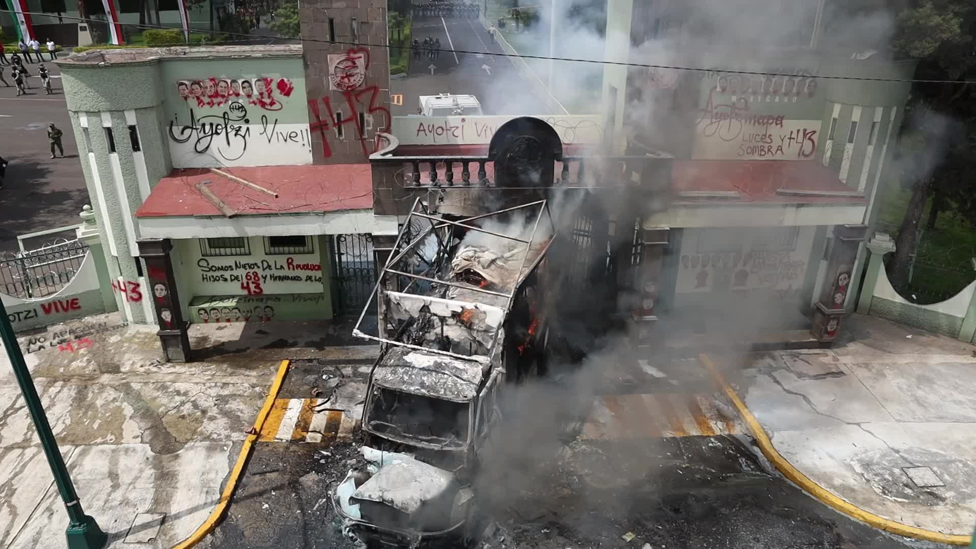 Friends and family members of the 43 missing students from Ayotzinapa held a protest at Military Camp No. 1-A.
