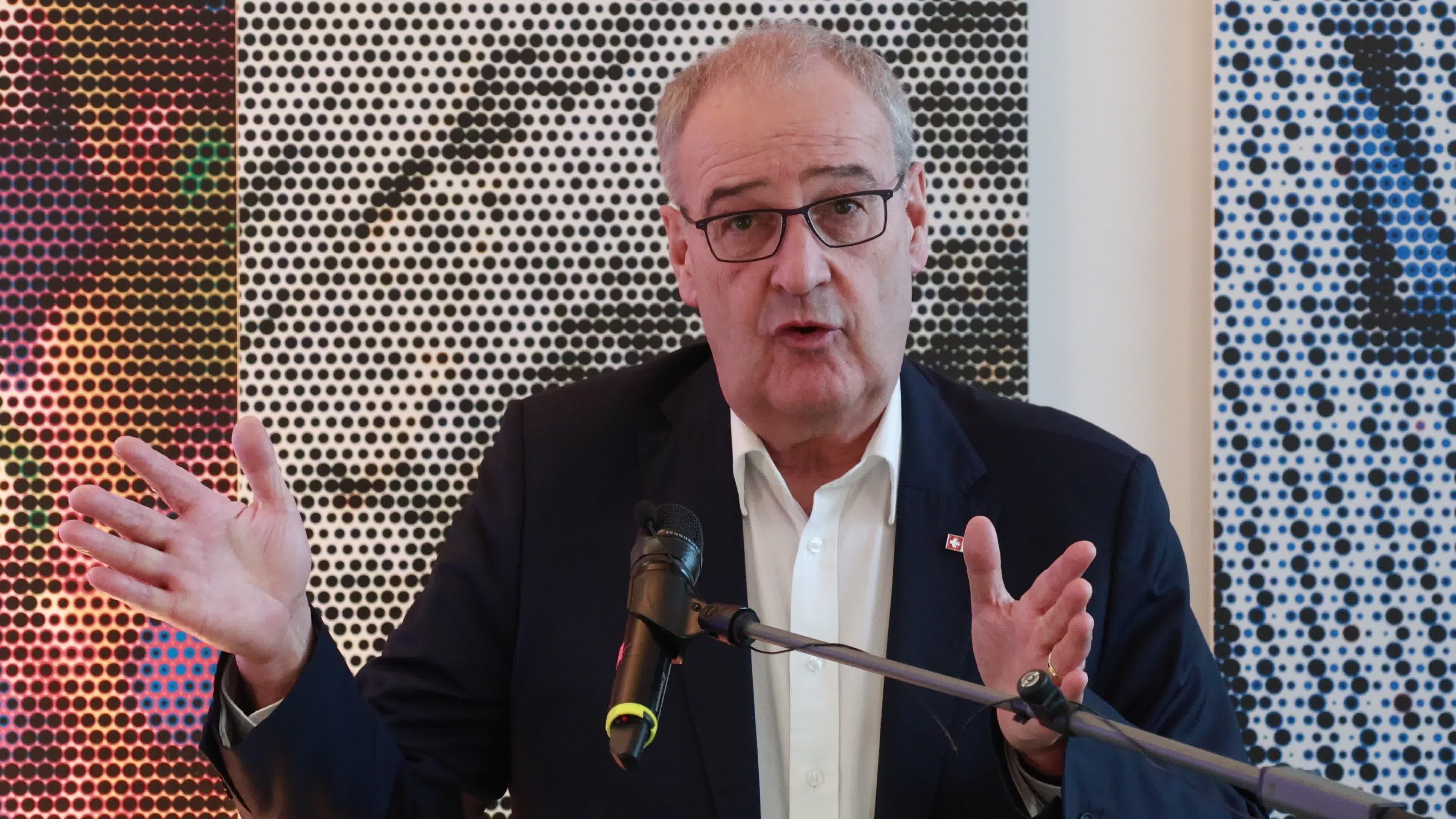 The press conference by President of Switzerland Guy Parmelin during the XXV Olympic Winter Games Milano Cortina 2026 at House of Switzerland in Milan