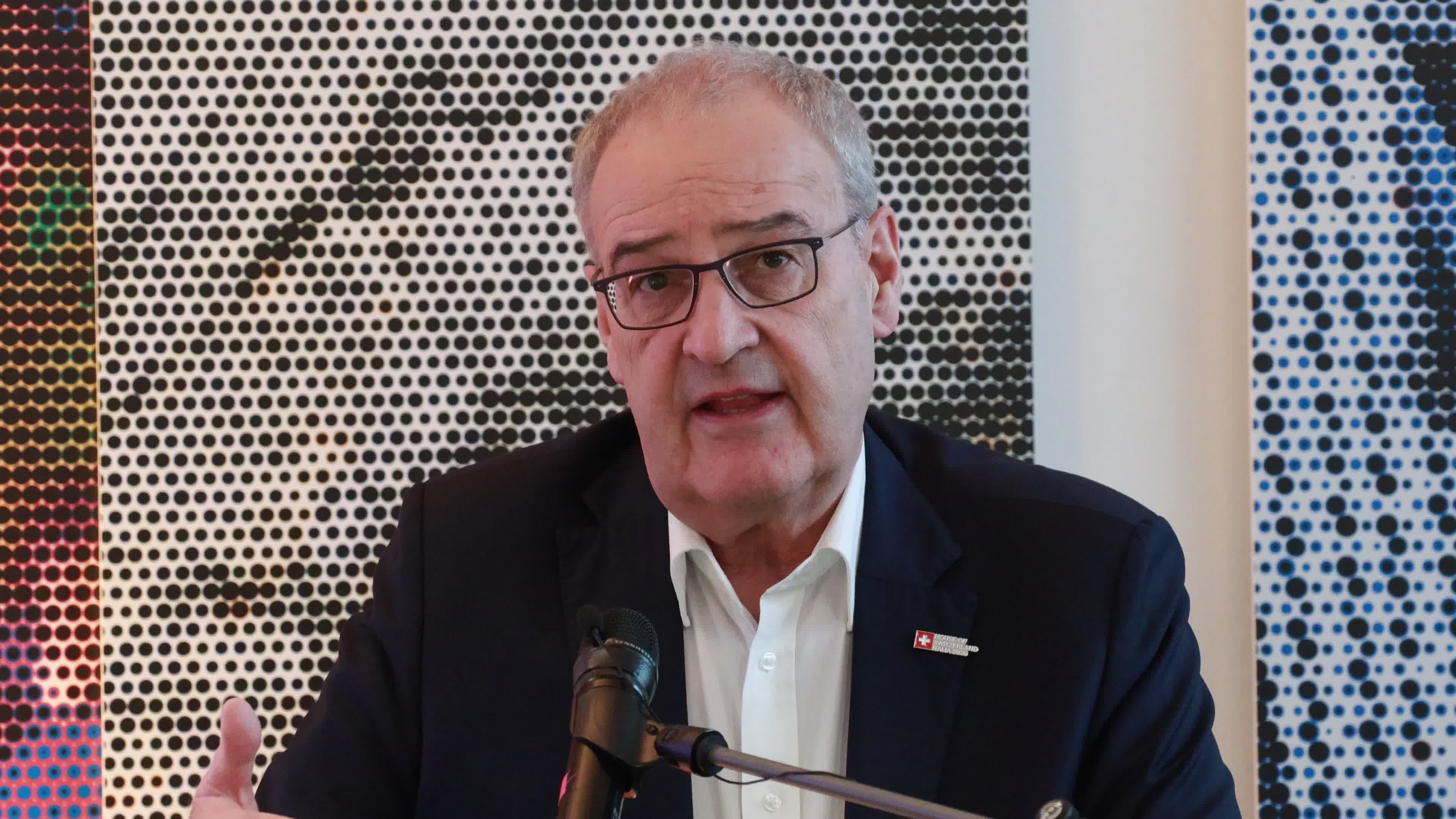 The press conference by President of Switzerland Guy Parmelin during the XXV Olympic Winter Games Milano Cortina 2026 at House of Switzerland in Milan