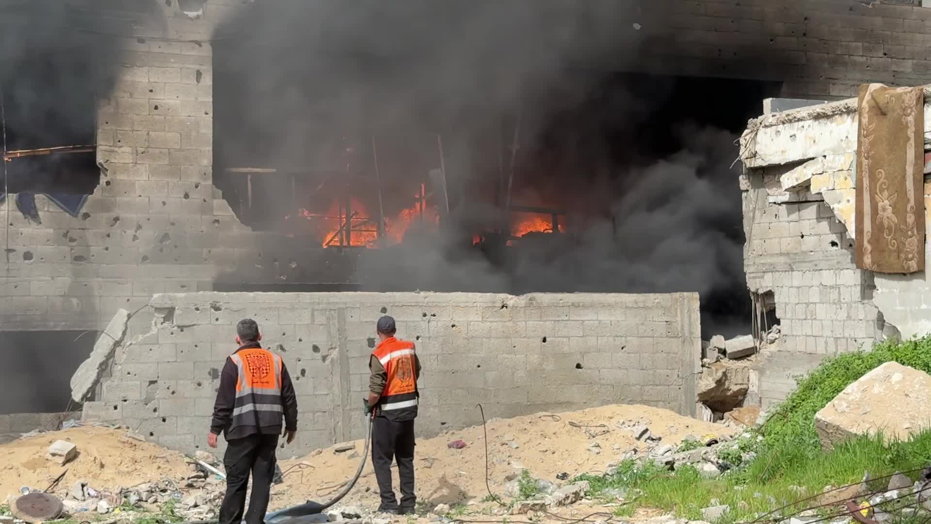 Fire In A Warehouses With Aid In Gaza, Palestine