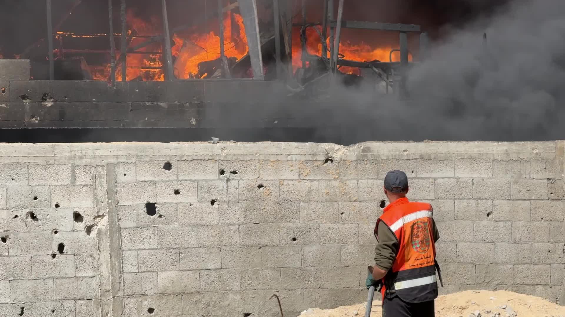Fire In A Warehouses With Aid In Gaza, Palestine