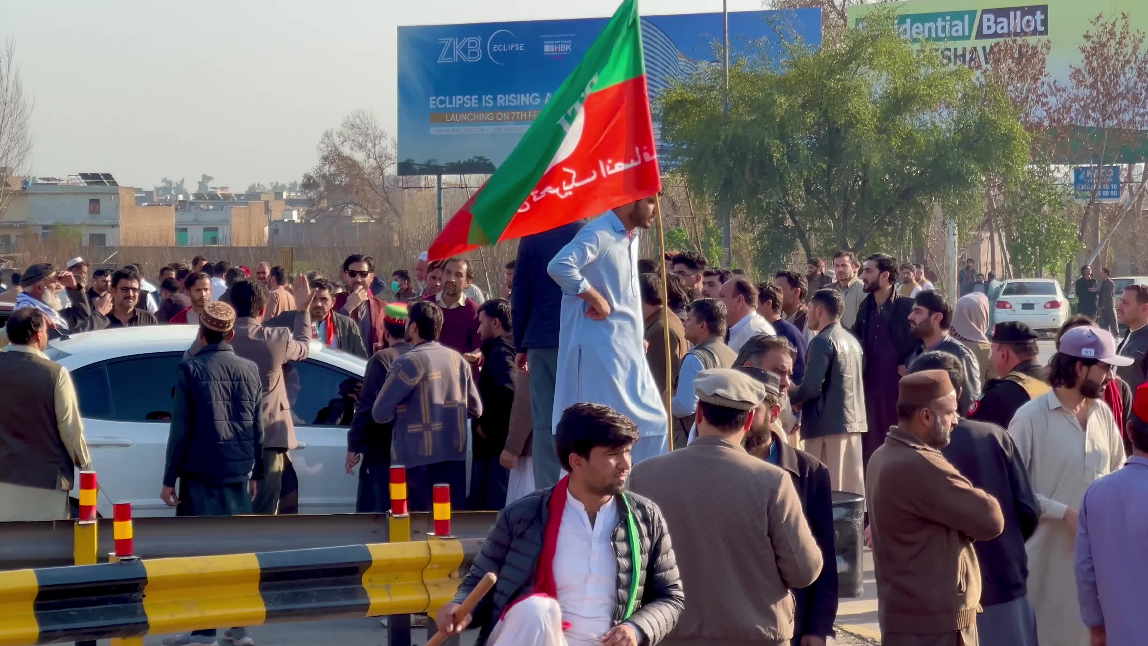 Supporters of jailed former Prime Minister Imran Khan protest over concerns about their leader's health in Peshawar