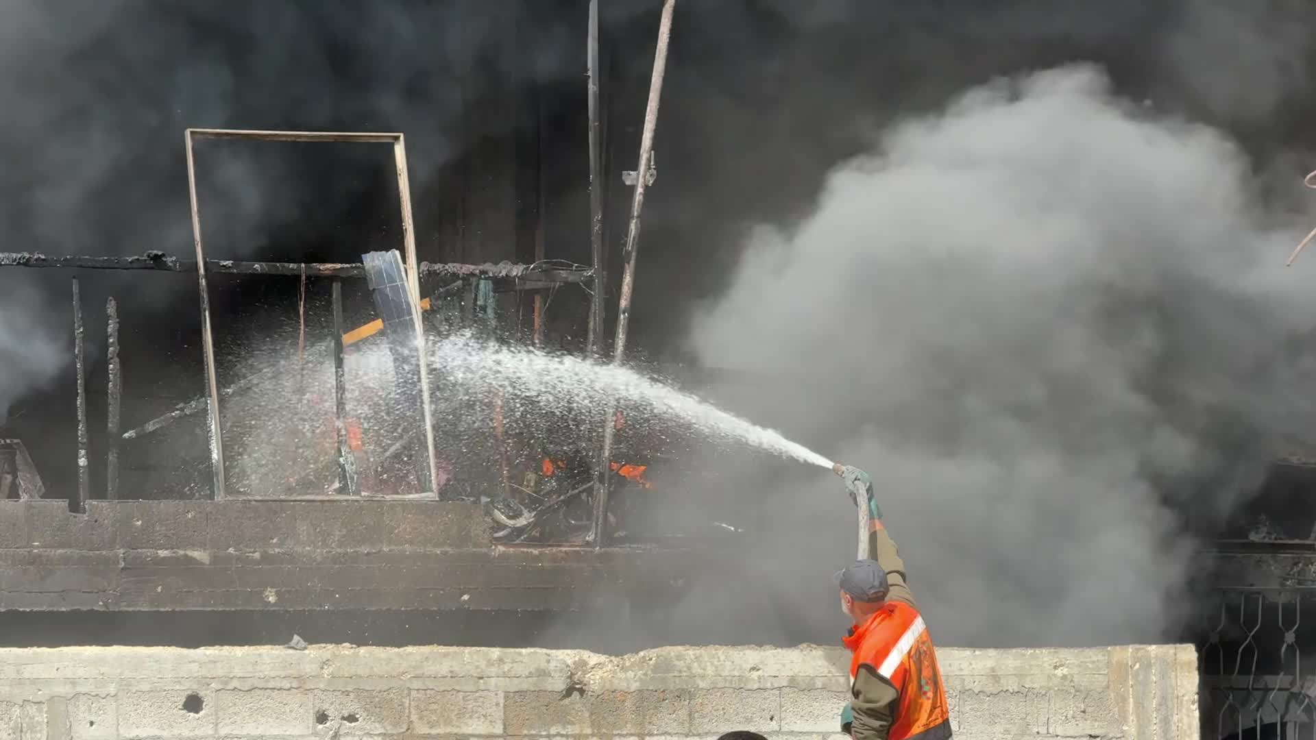 Fire In A Warehouses With Aid In Gaza, Palestine