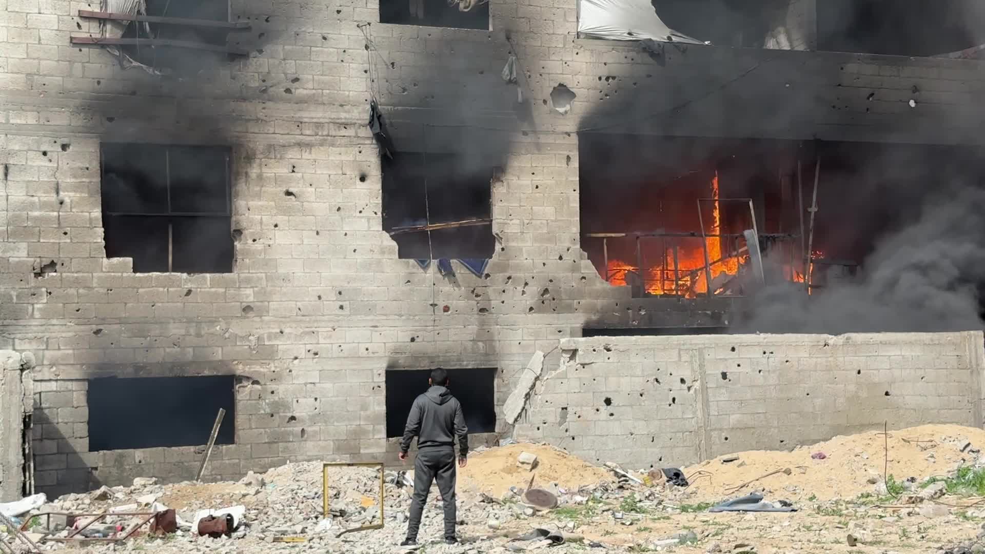 Fire In A Warehouses With Aid In Gaza, Palestine