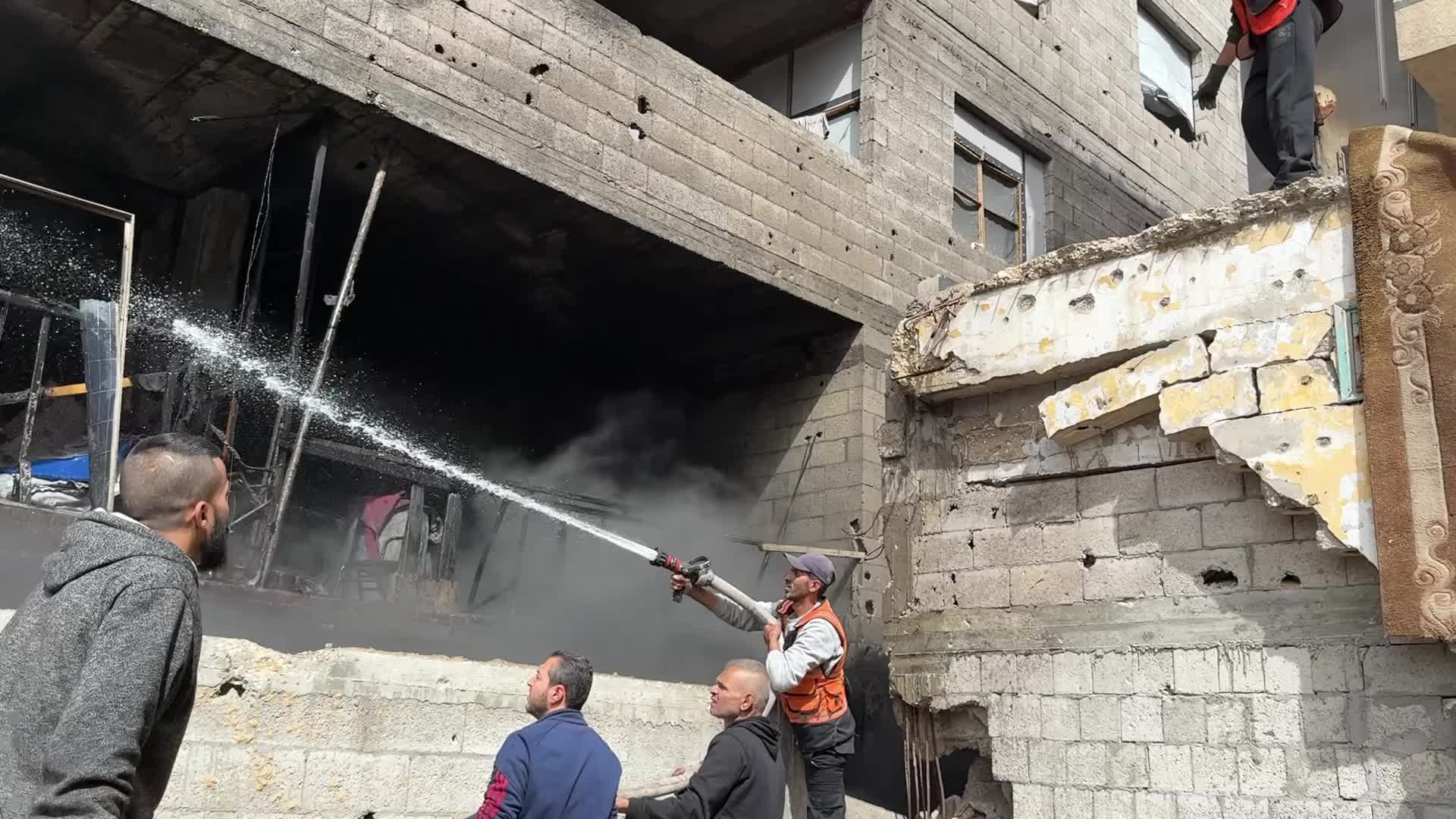 Fire In A Warehouses With Aid In Gaza, Palestine