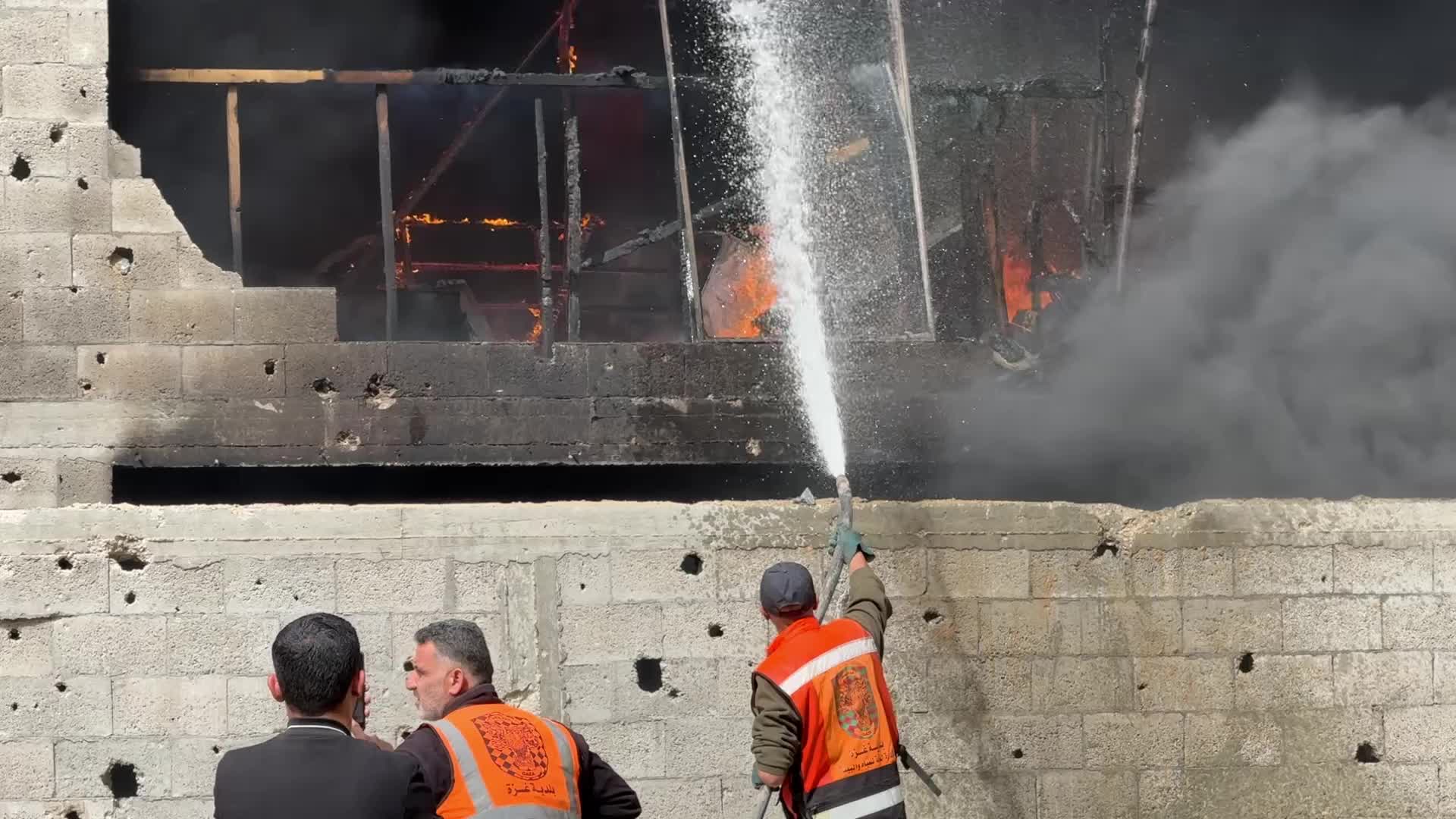 Fire In A Warehouses With Aid In Gaza, Palestine