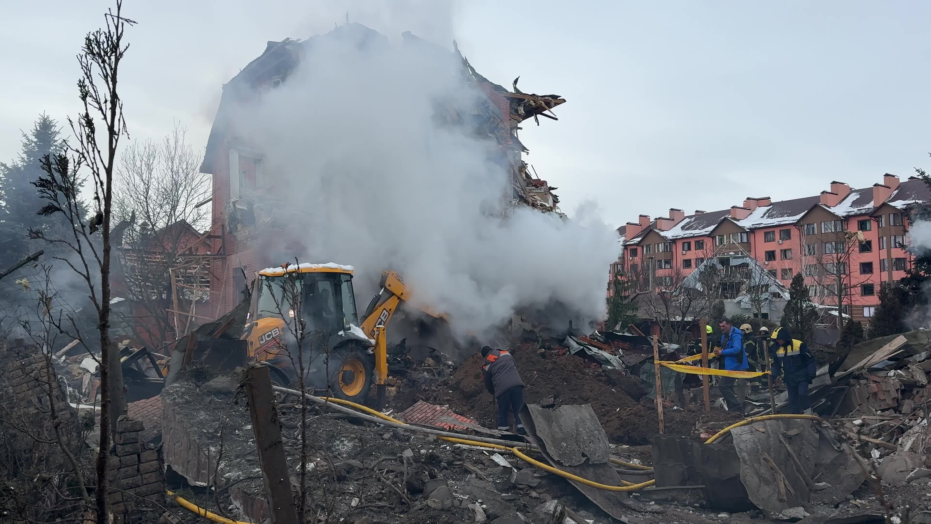 The aftermath of a Russian missile strike on a residential area in Kyiv, Ukraine