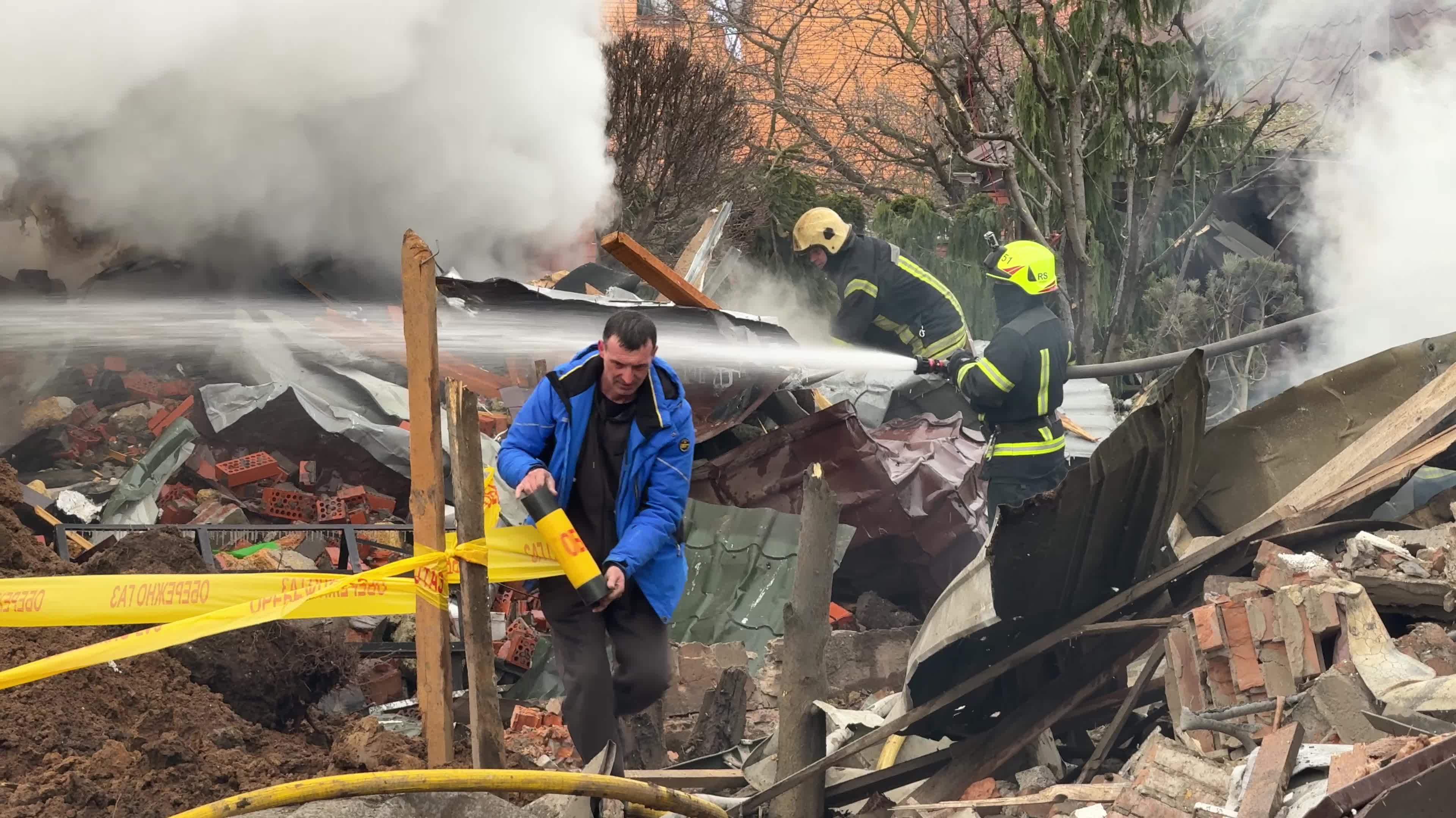 The aftermath of a Russian missile strike on a residential area in Kyiv, Ukraine