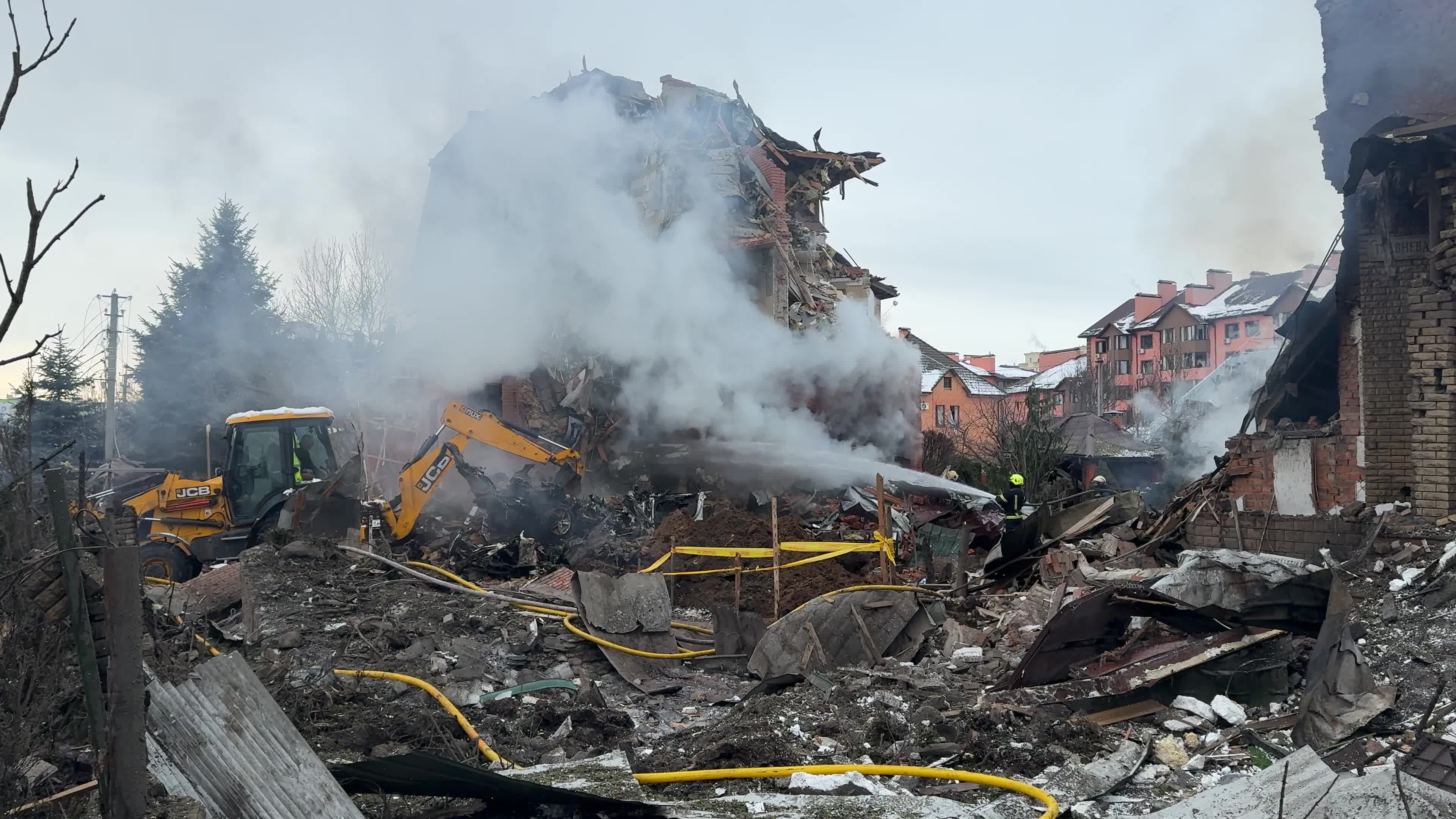 The aftermath of a Russian missile strike on a residential area in Kyiv, Ukraine