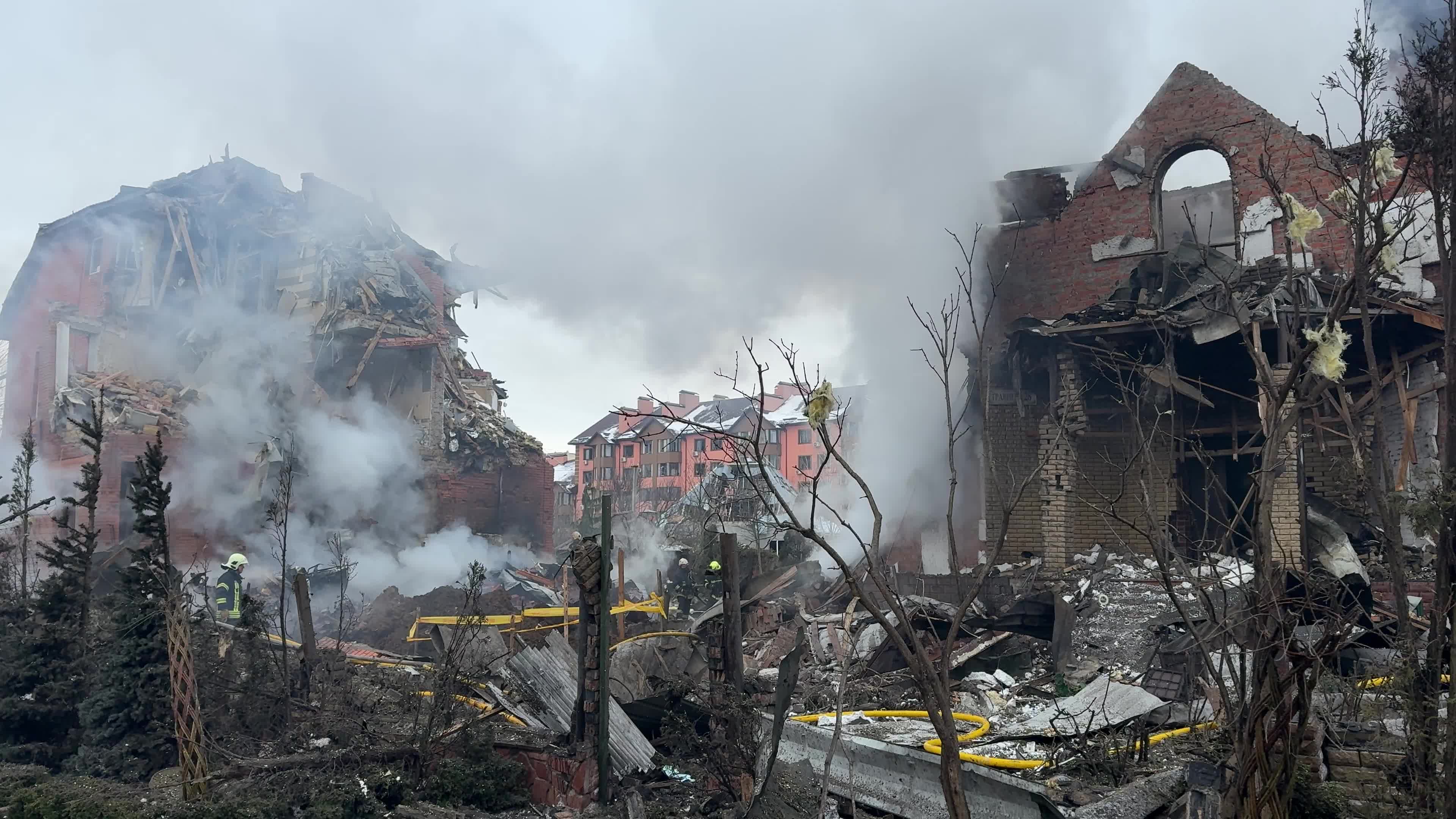 The aftermath of a Russian missile strike on a residential area in Kyiv, Ukraine