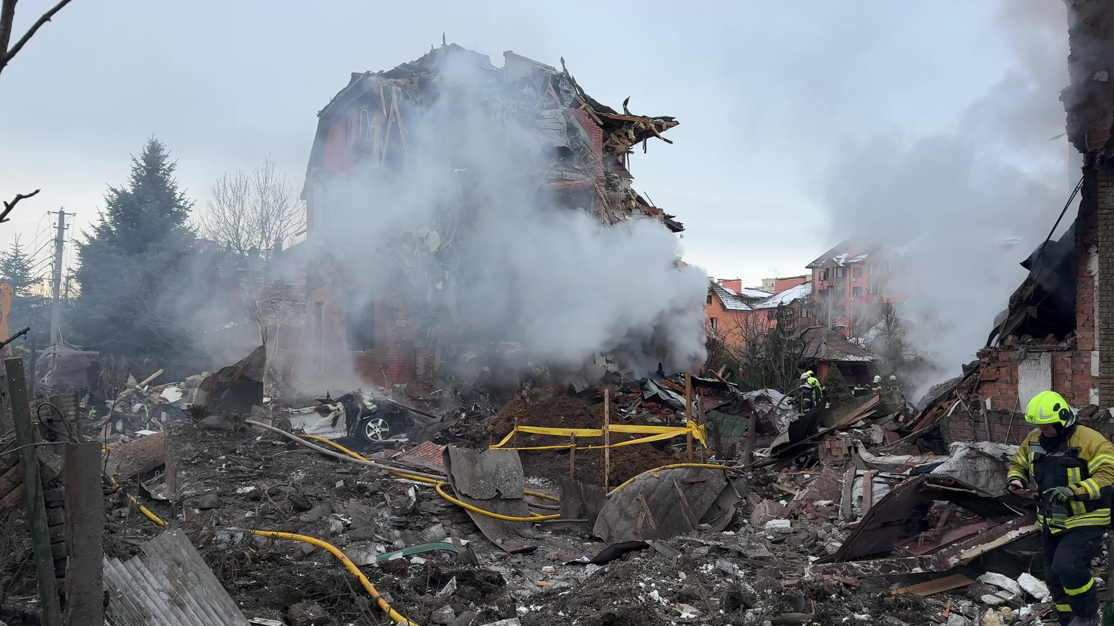 The aftermath of a Russian missile strike on a residential area in Kyiv, Ukraine
