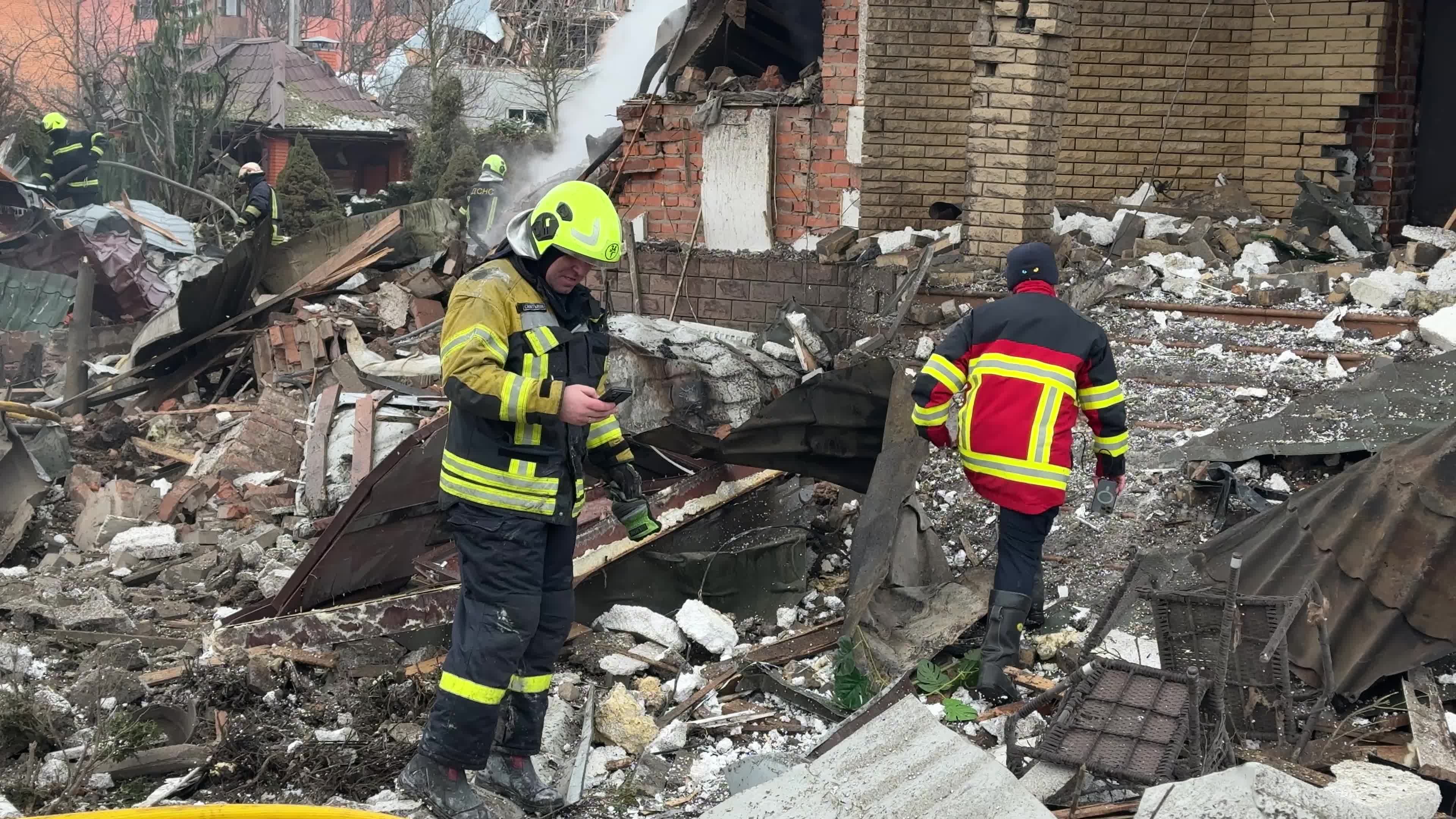 The aftermath of a Russian missile strike on a residential area in Kyiv, Ukraine