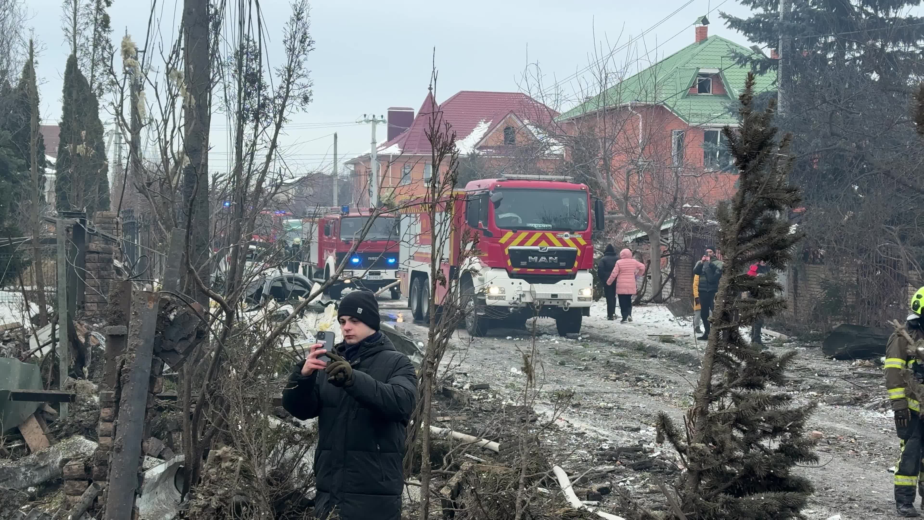 The aftermath of a Russian missile strike on a residential area in Kyiv, Ukraine