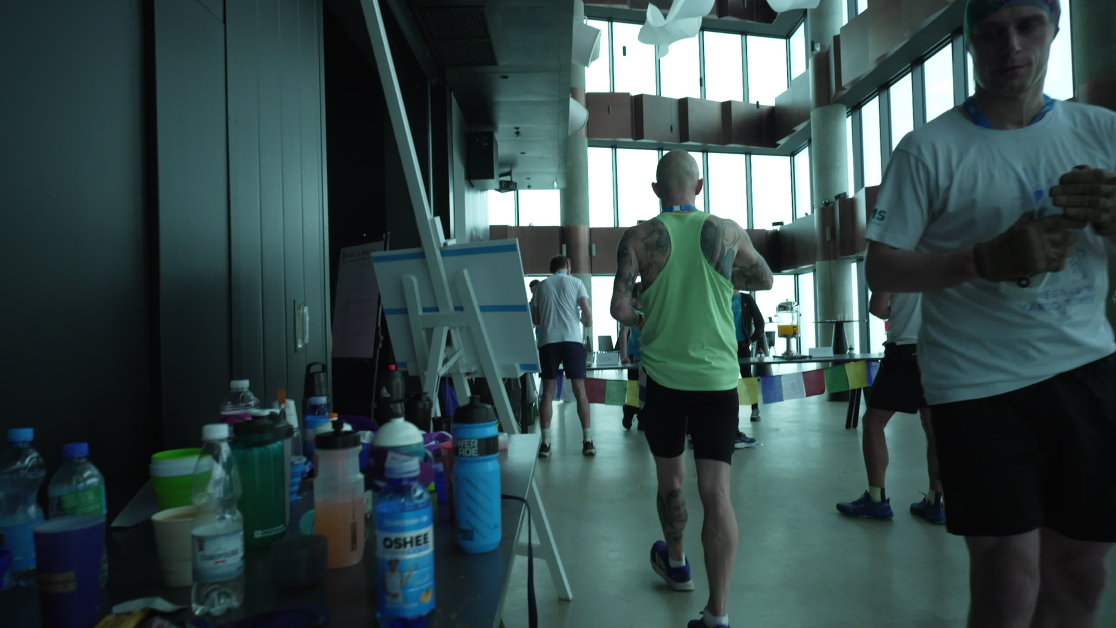 People take part in "Everest" skyscraper run