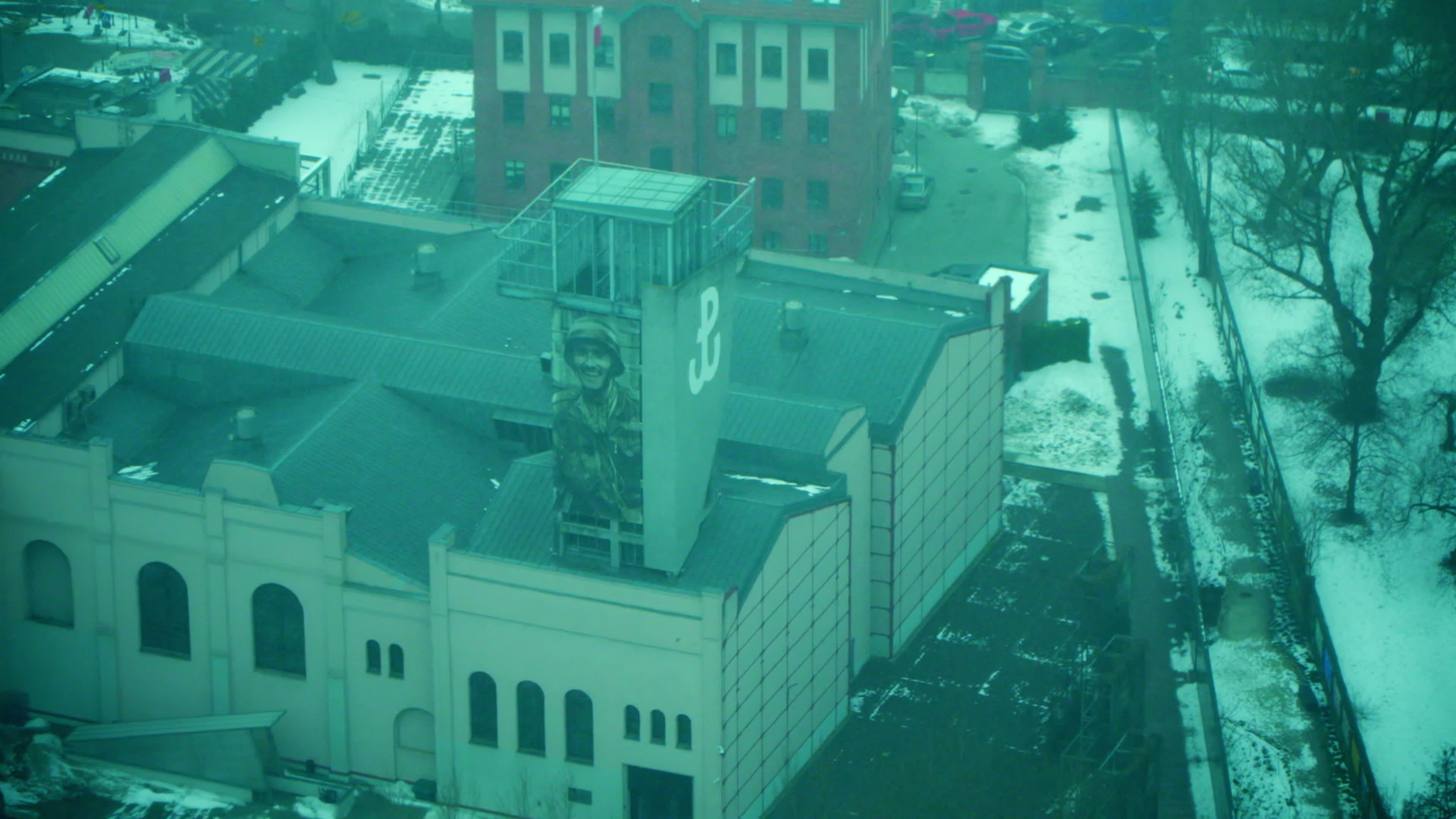 Heavy snow in Warsaw as seen from high-rise tower