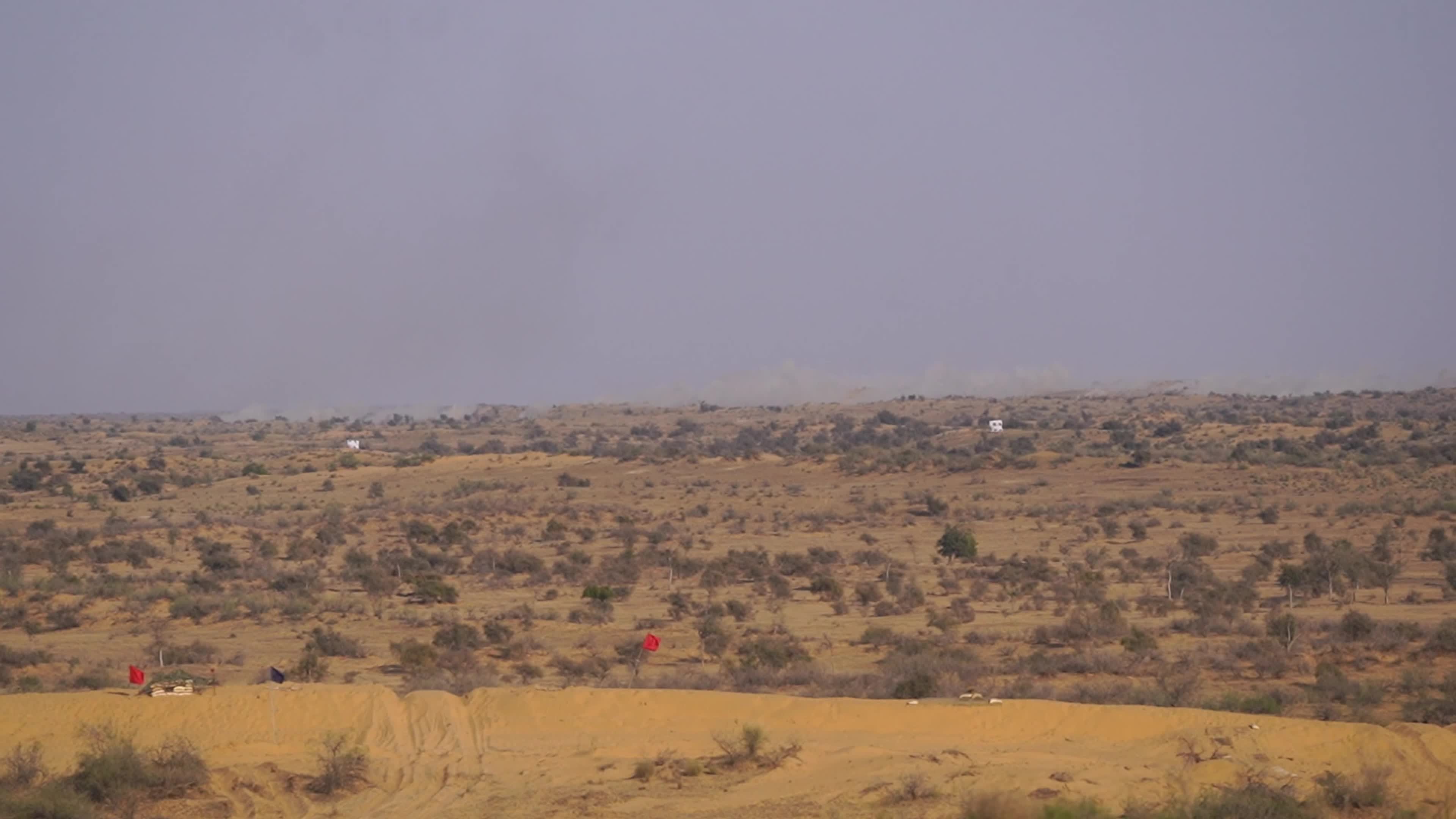 Indian Army and Air Defense show Live weapons display as part of "Exercise Kharga Shakti 2026" at Mahajan Field Firing Range