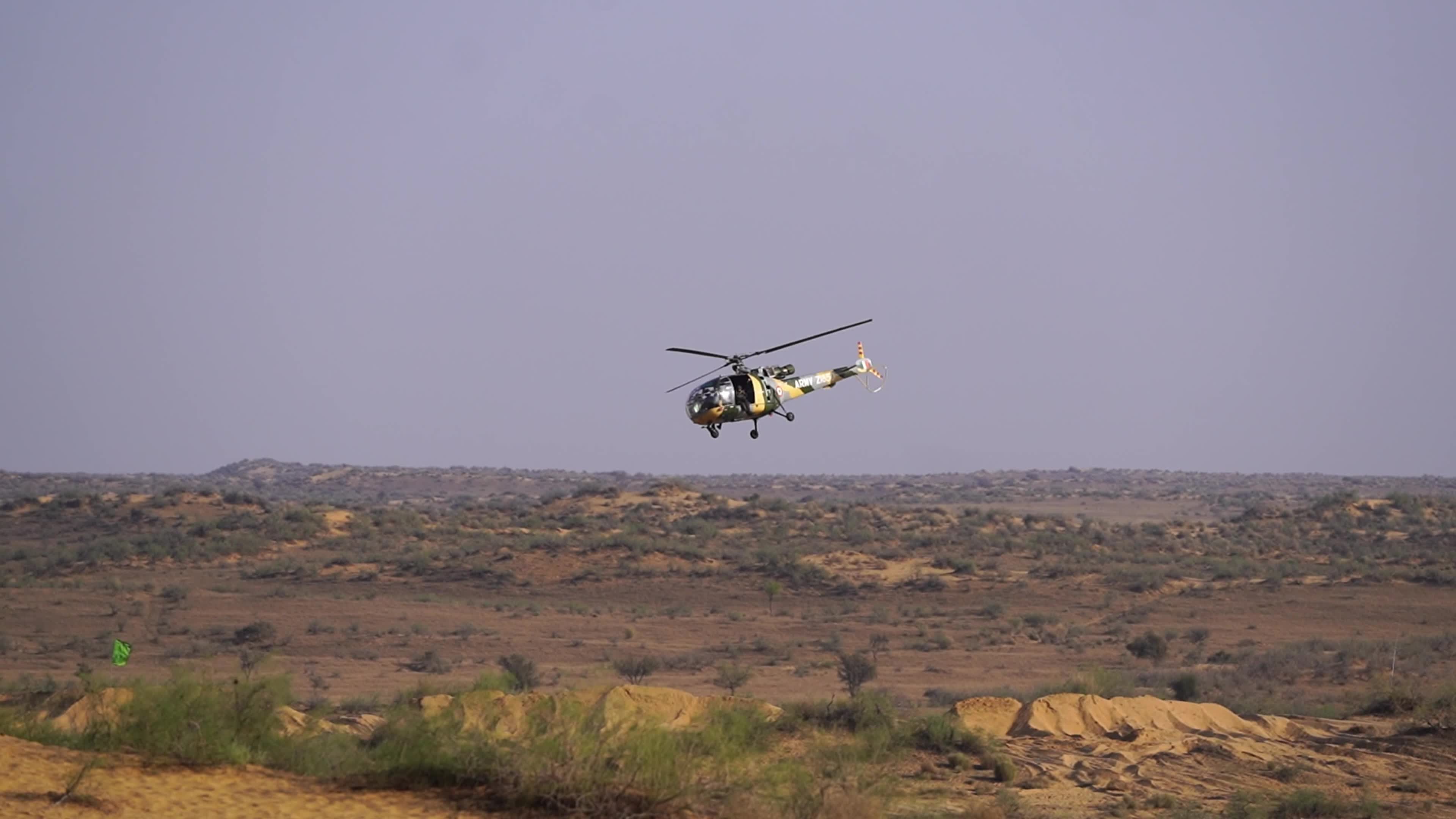 Indian Army and Air Defense show Live weapons display as part of "Exercise Kharga Shakti 2026" at Mahajan Field Firing Range