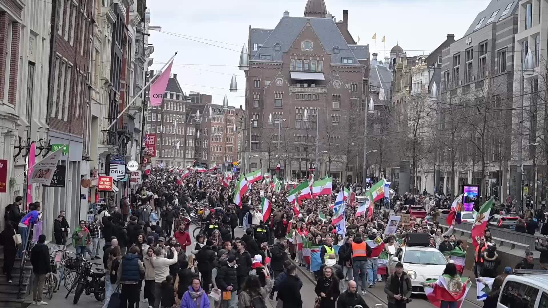 Anti-Iranian Regime Protesters Rally in Amsterdam After U.S.-Israe