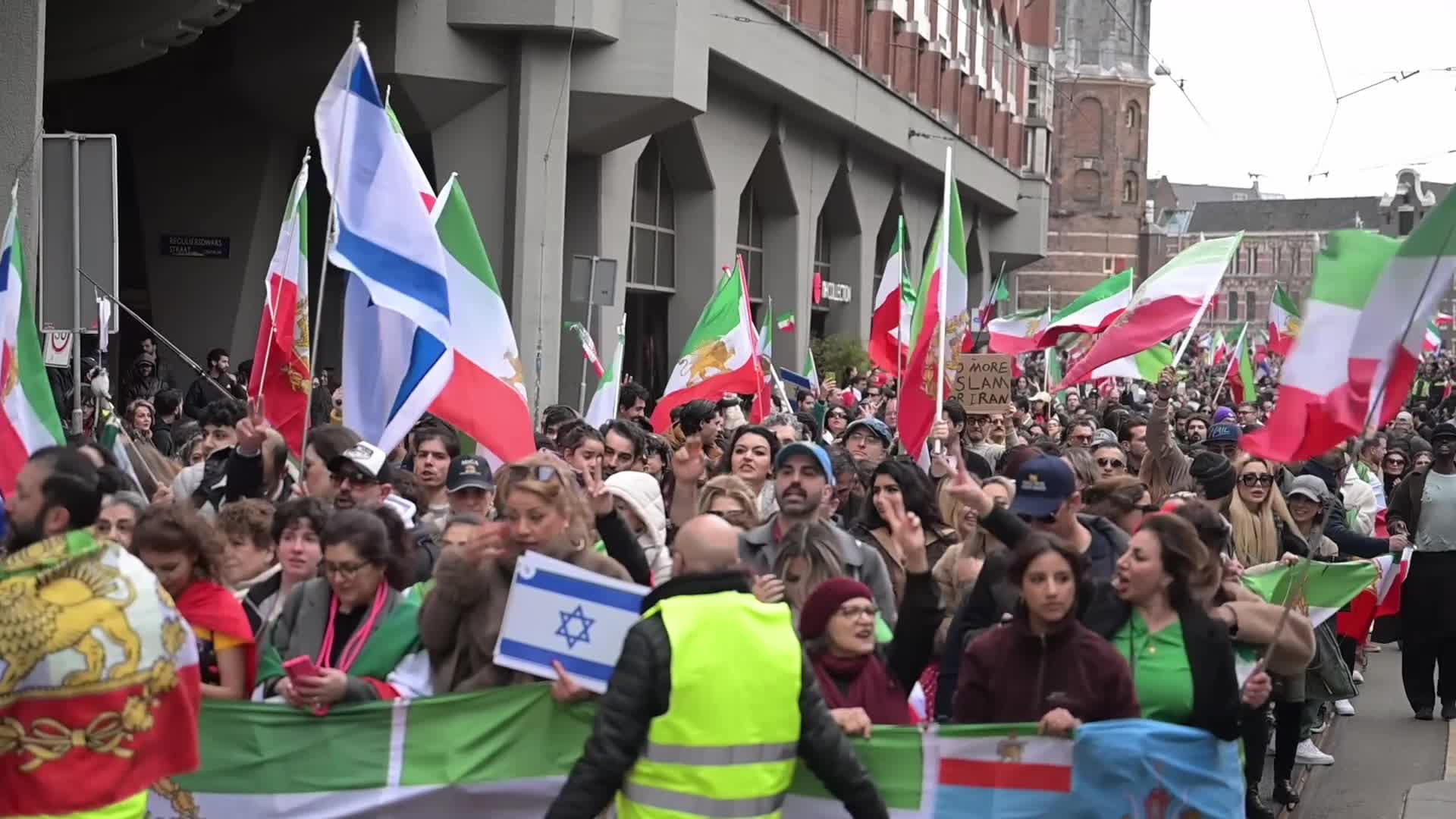 Anti-Iranian Regime Protesters Rally in Amsterdam After U.S.-Israe