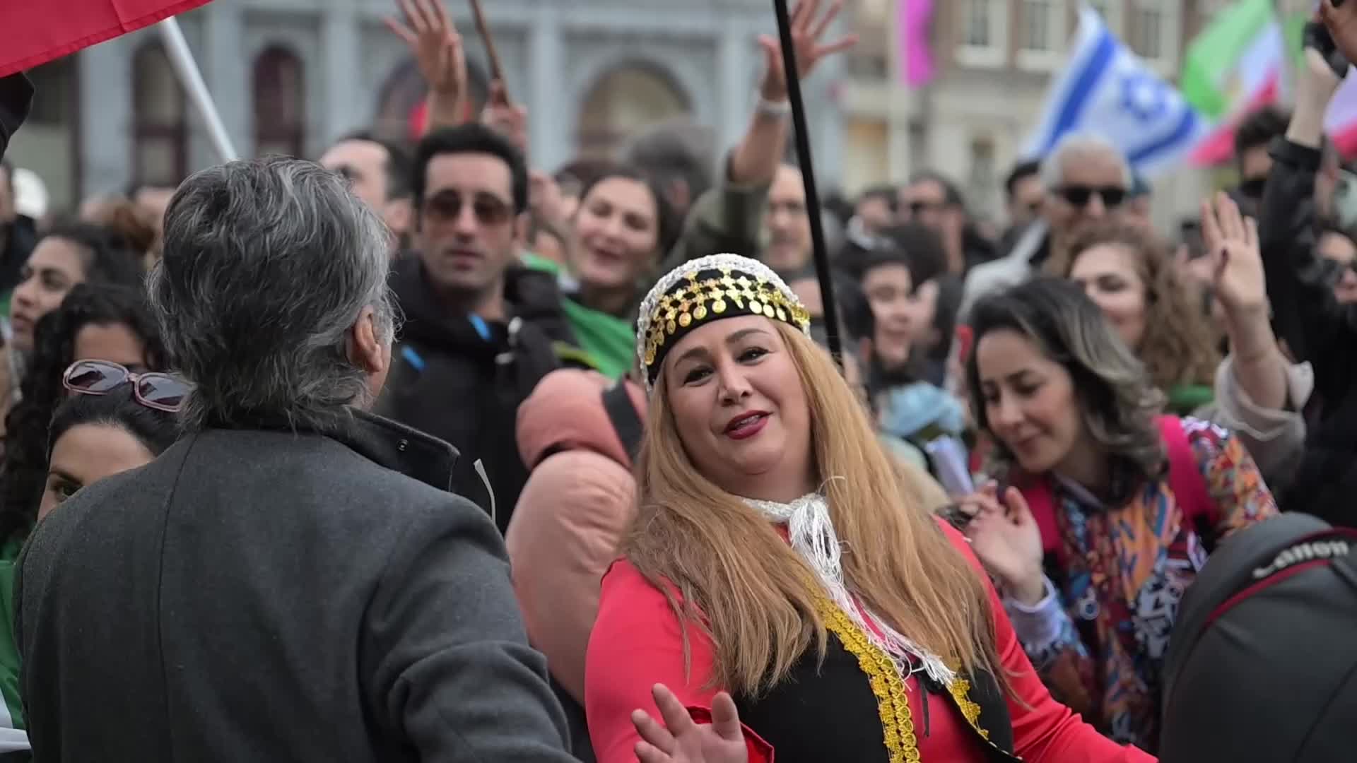 Anti-Iranian Regime Protesters Rally in Amsterdam After U.S.-Israe