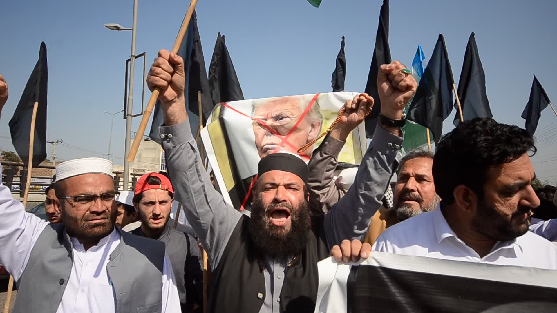 Jamaat-e-Islami supporters protest in Peshawar against the joint US-Israeli attacks on Iran