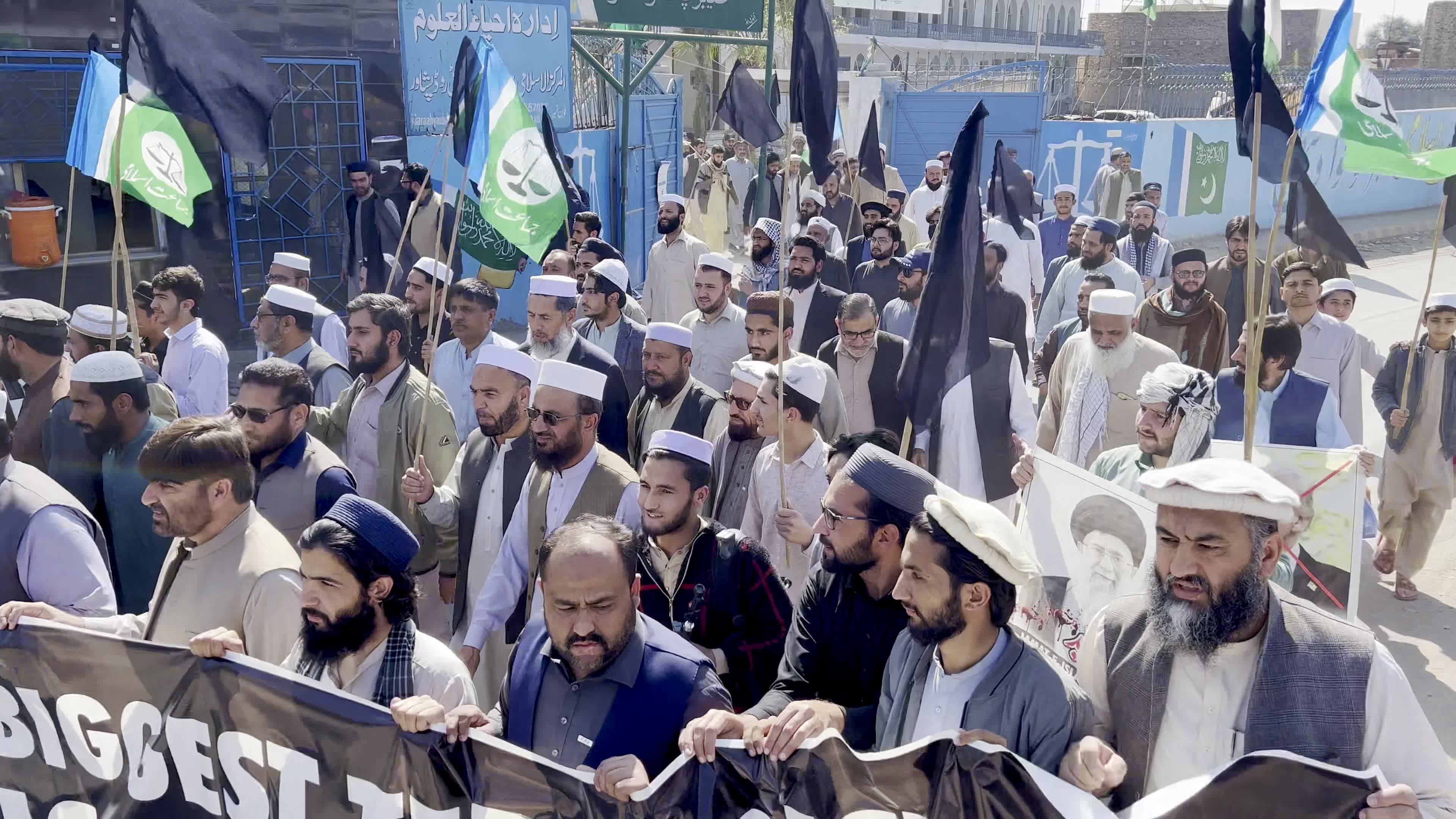Jamaat-e-Islami supporters protest in Peshawar against the joint US-Israeli attacks on Iran
