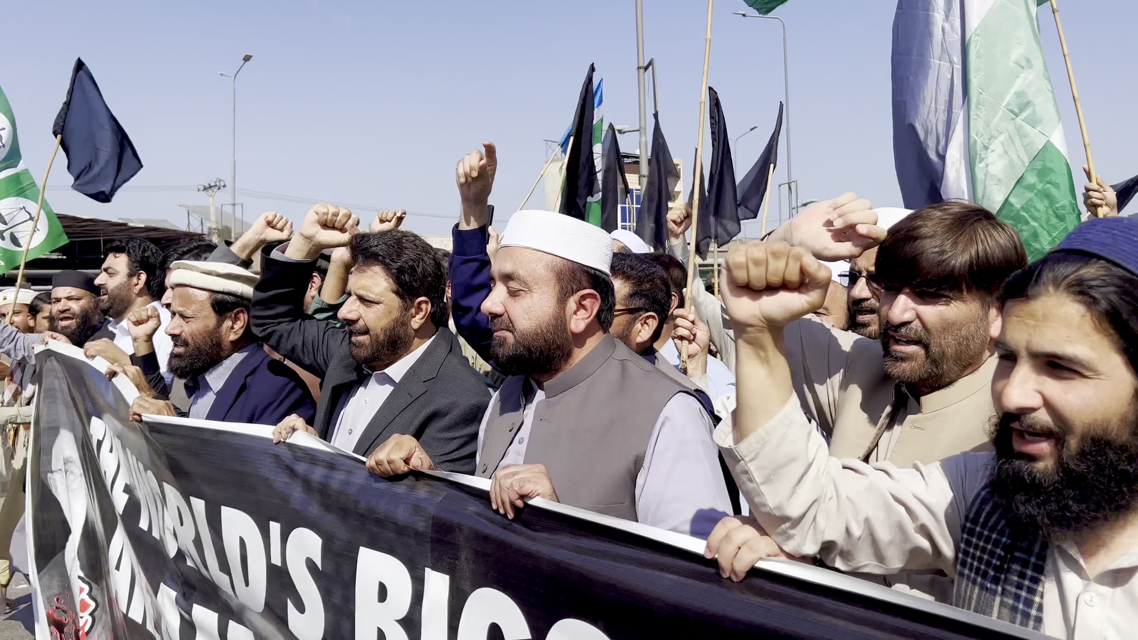 Jamaat-e-Islami supporters protest in Peshawar against the joint US-Israeli attacks on Iran