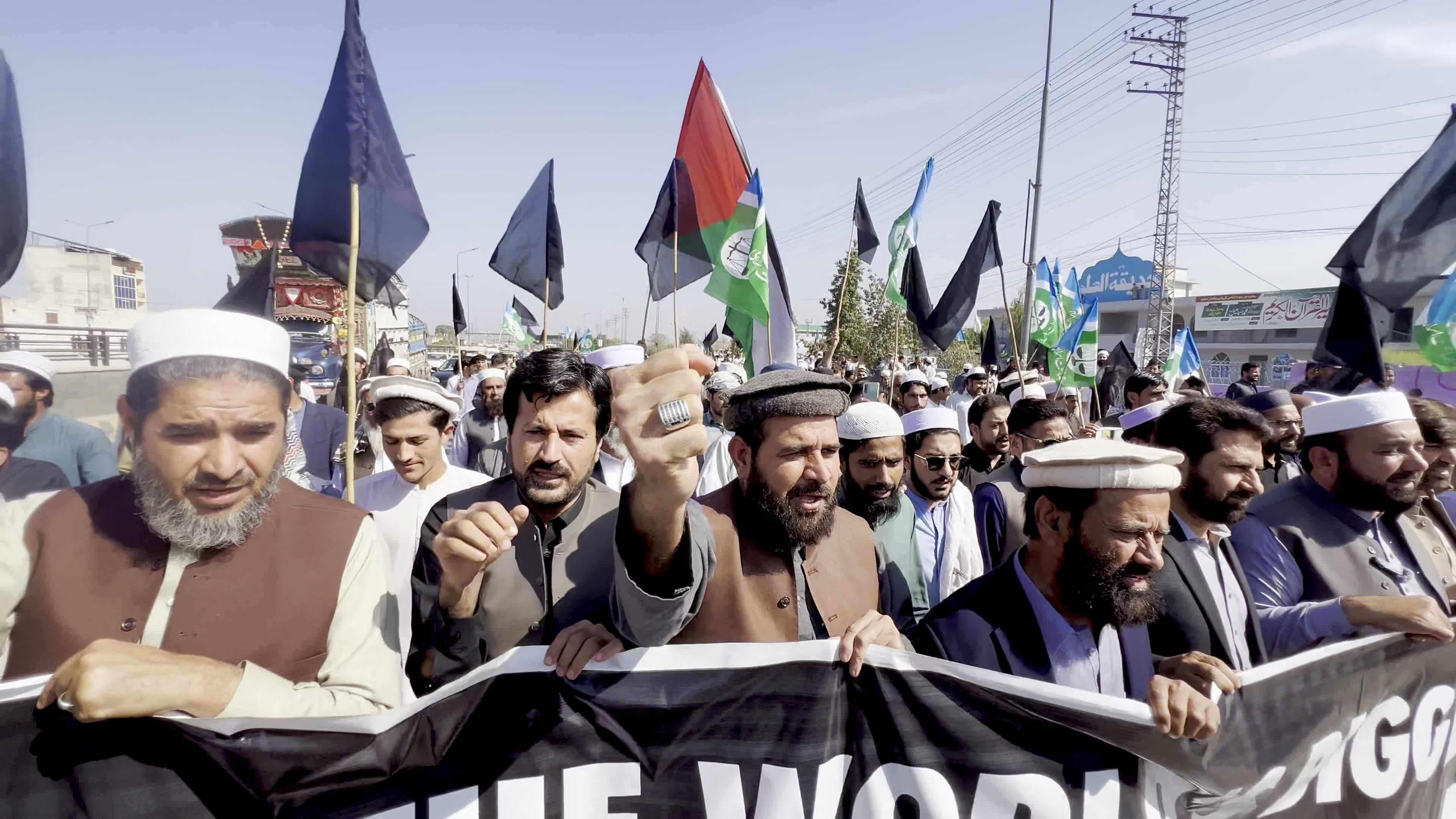 Jamaat-e-Islami supporters protest in Peshawar against the joint US-Israeli attacks on Iran