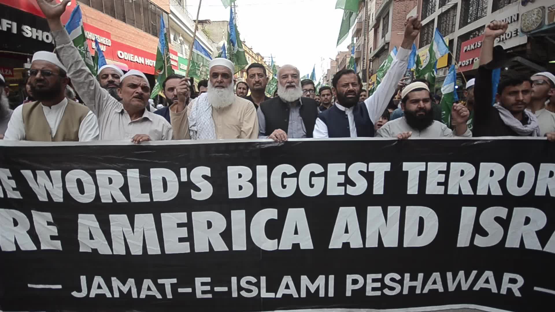 Protest in Peshawar against the joint US-Israeli attacks on Iran