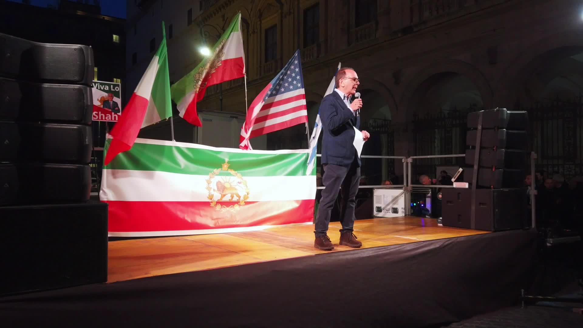 Members of the anti-regime Iranian community in Rome gather in Piazza Santi Apostoli