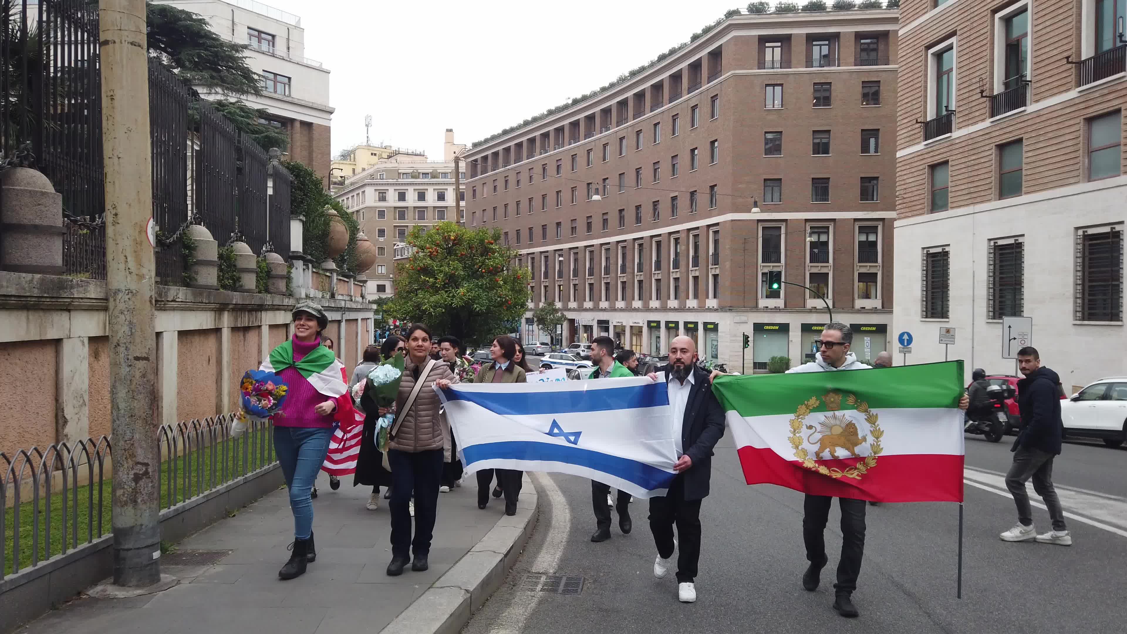 The anti-regime Iranian community celebrates near the U.S. Embassy