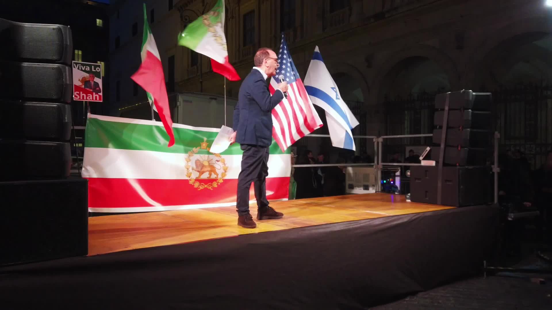 Members of the anti-regime Iranian community in Rome gather in Piazza Santi Apostoli