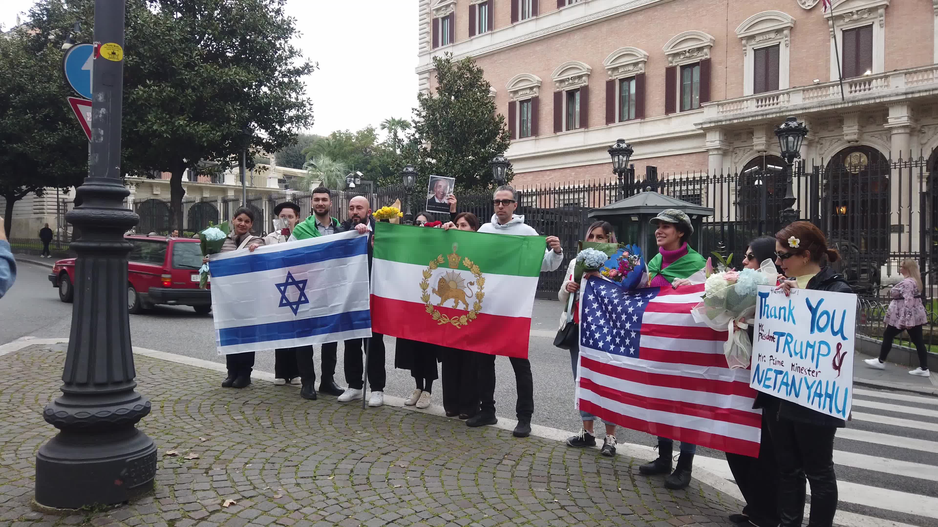 The anti-regime Iranian community celebrates near the U.S. Embassy
